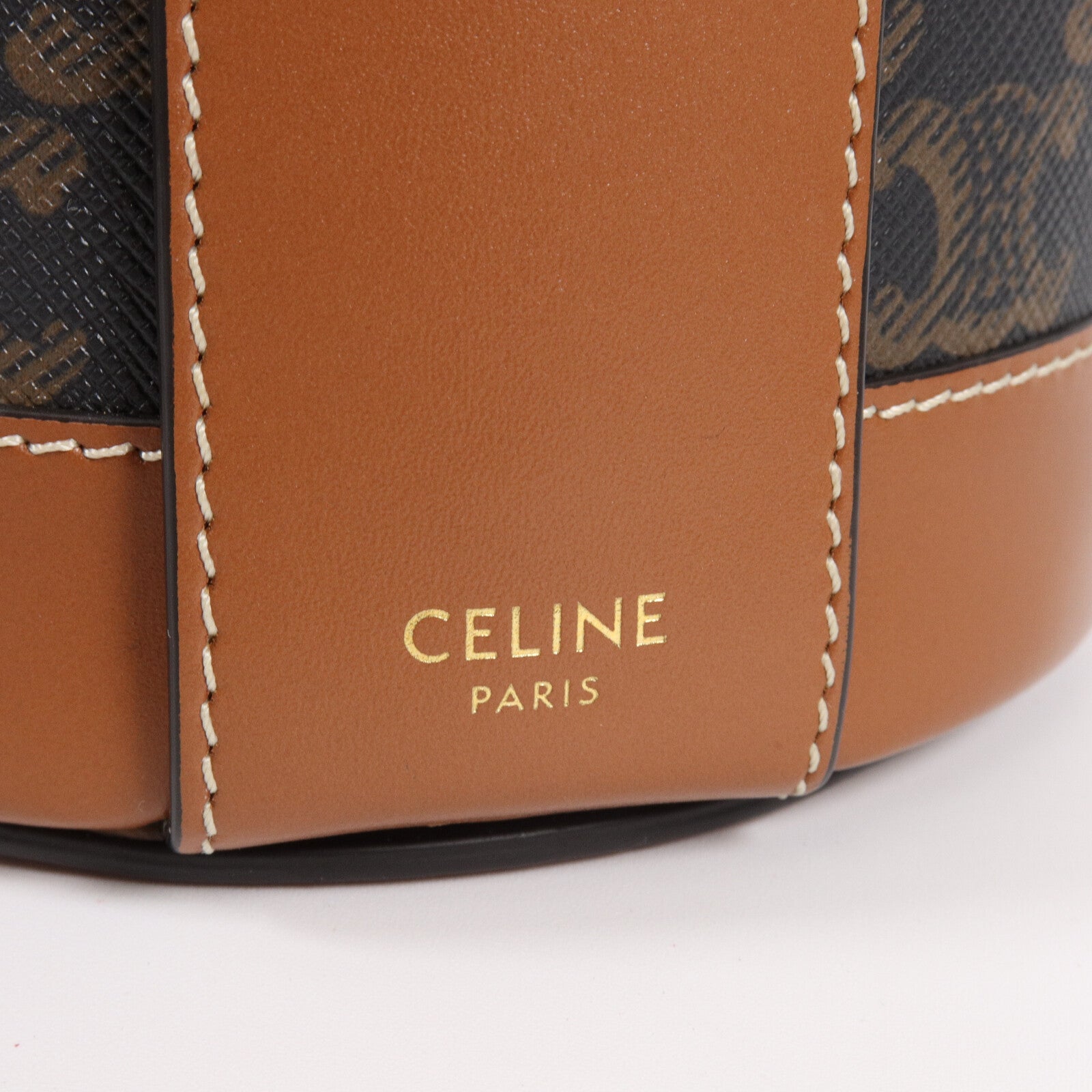 CELINE 牛皮皮革/塗層帆布Tambour肩背袋
