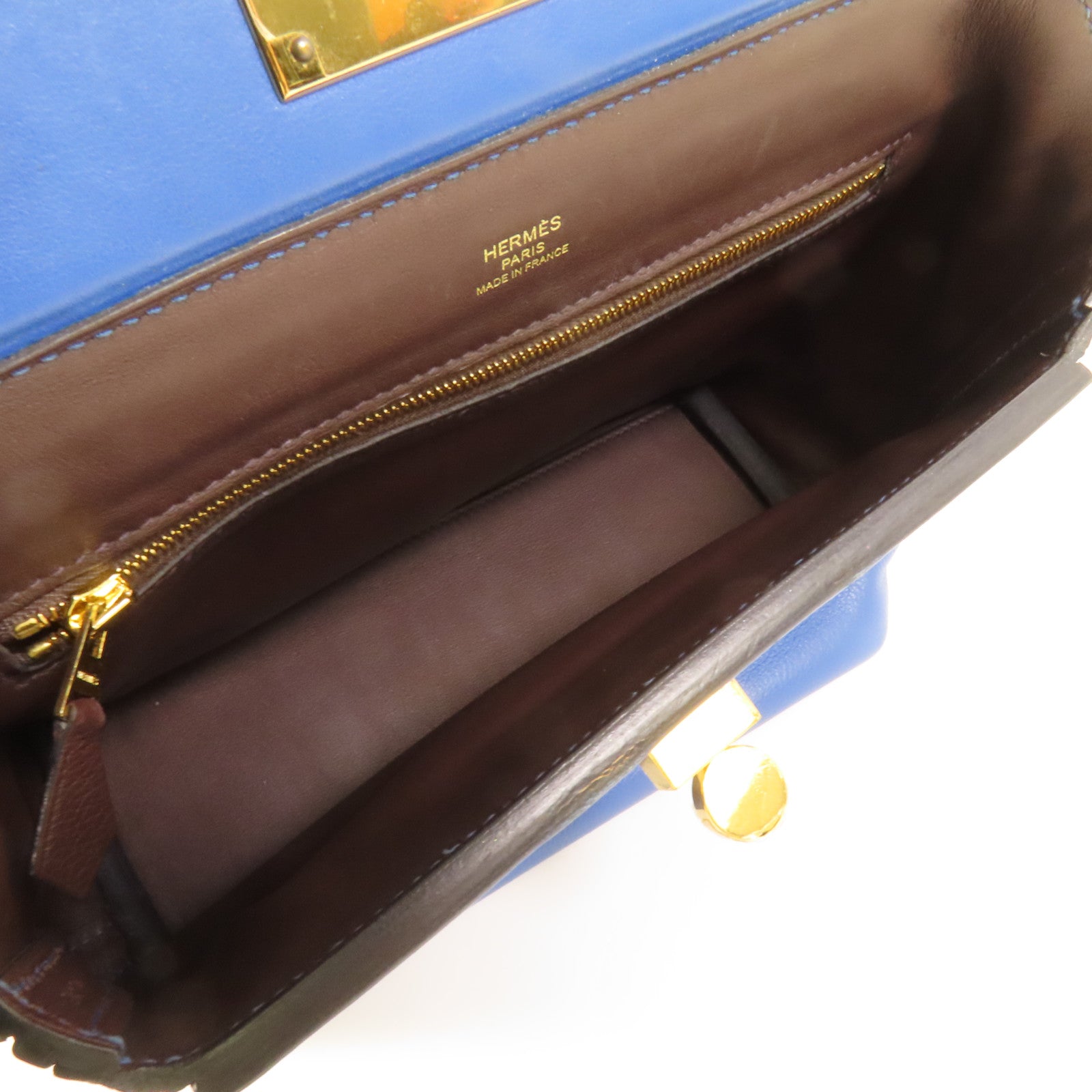HERMES Evercolor皮革24/24 Mini金扣手挽肩背兩用袋Bleu France