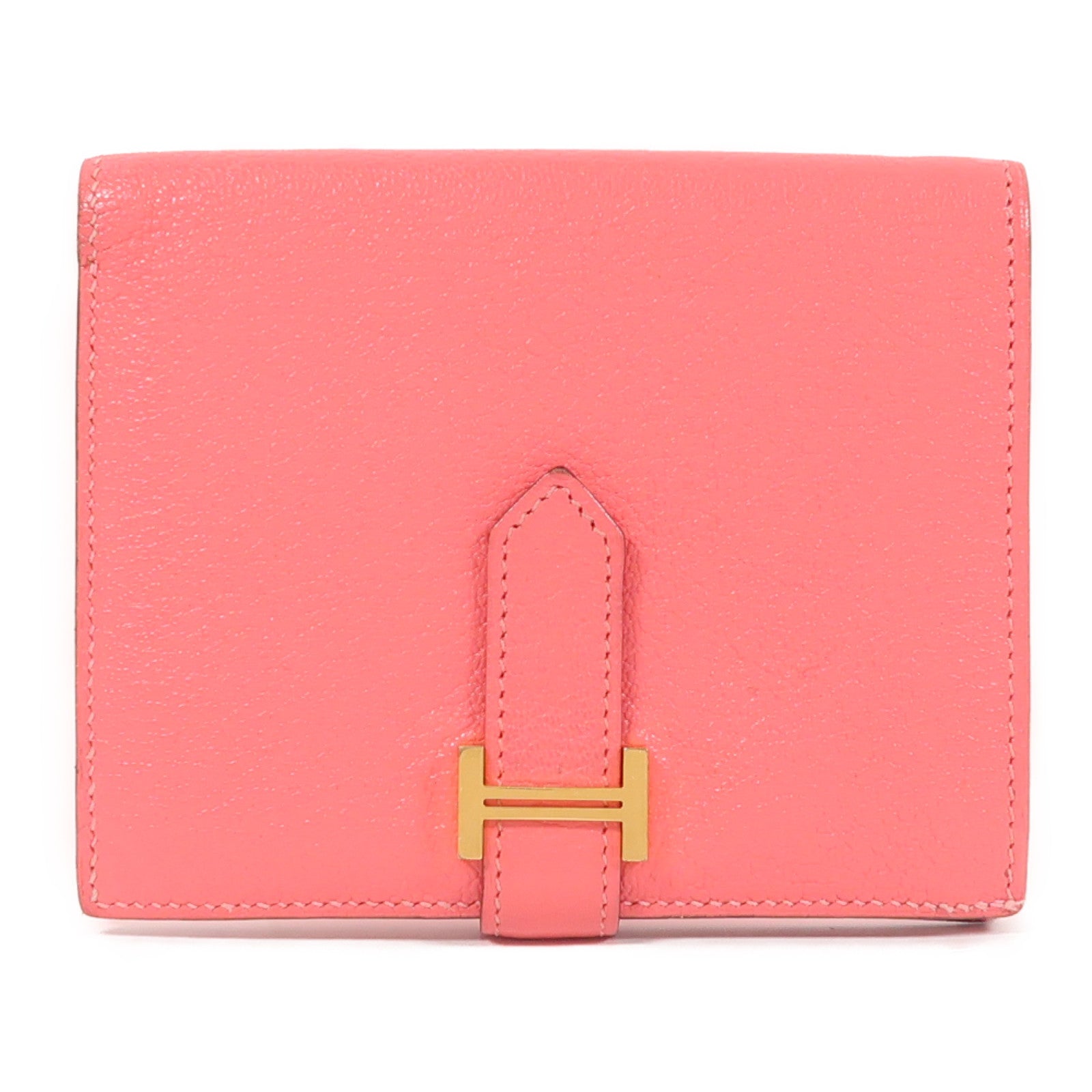 HERMES Chevre皮革Bearn Compact Wallet金扣錢包
