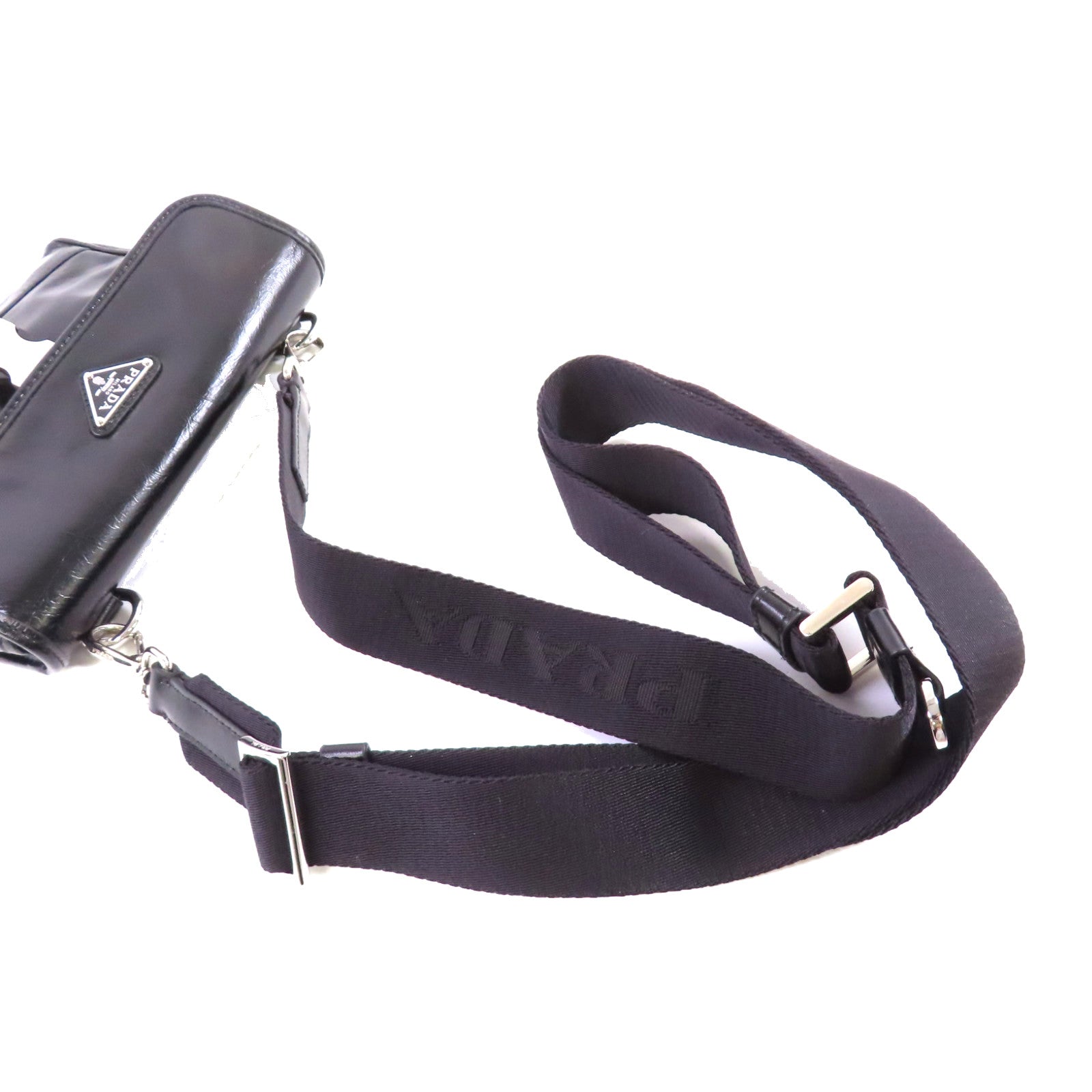 PRADA 牛皮皮革2Way Shoulder Bag銀扣腰包肩背兩用袋黑色
