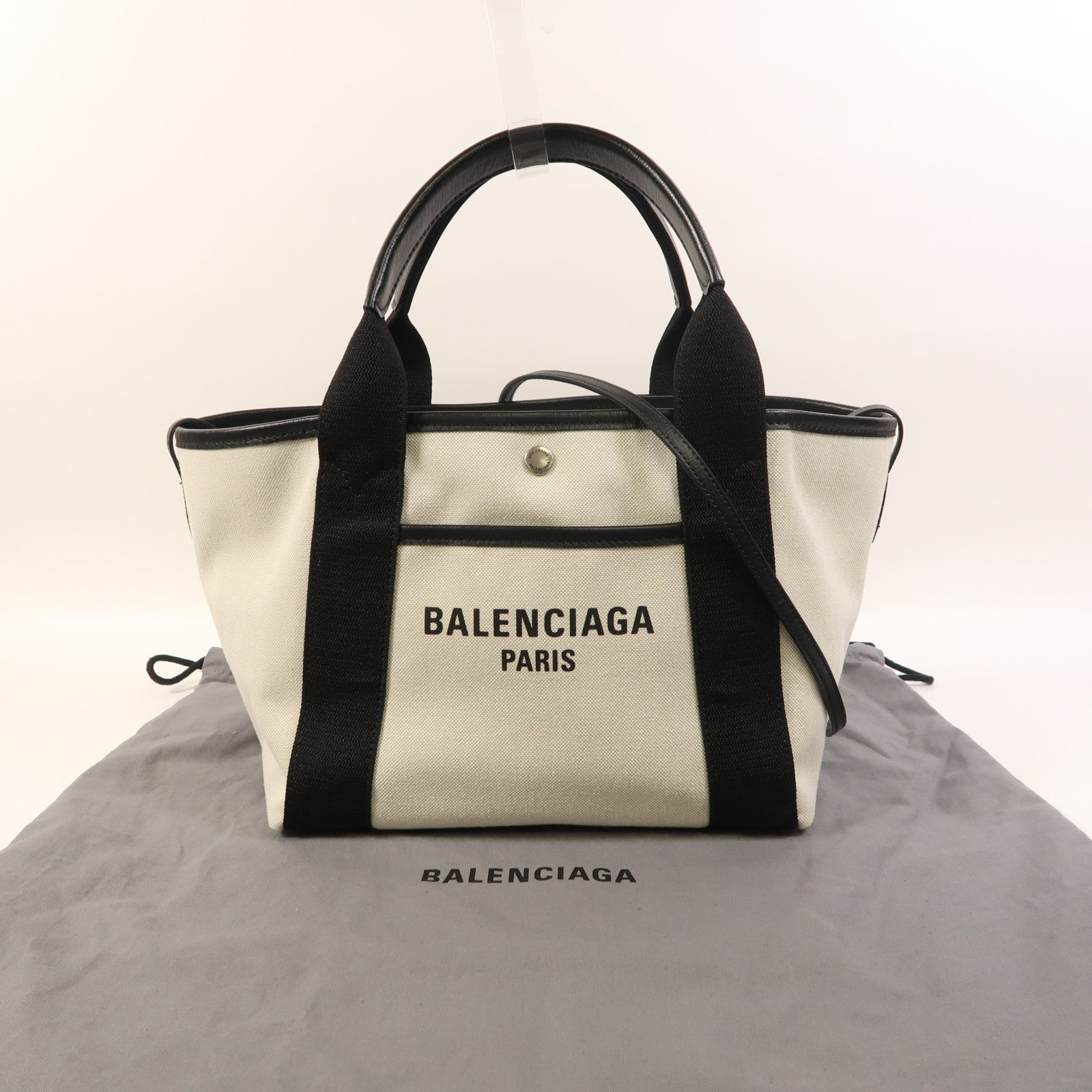 BALENCIAGA 帆布Biarritz銀扣手挽肩背兩用袋