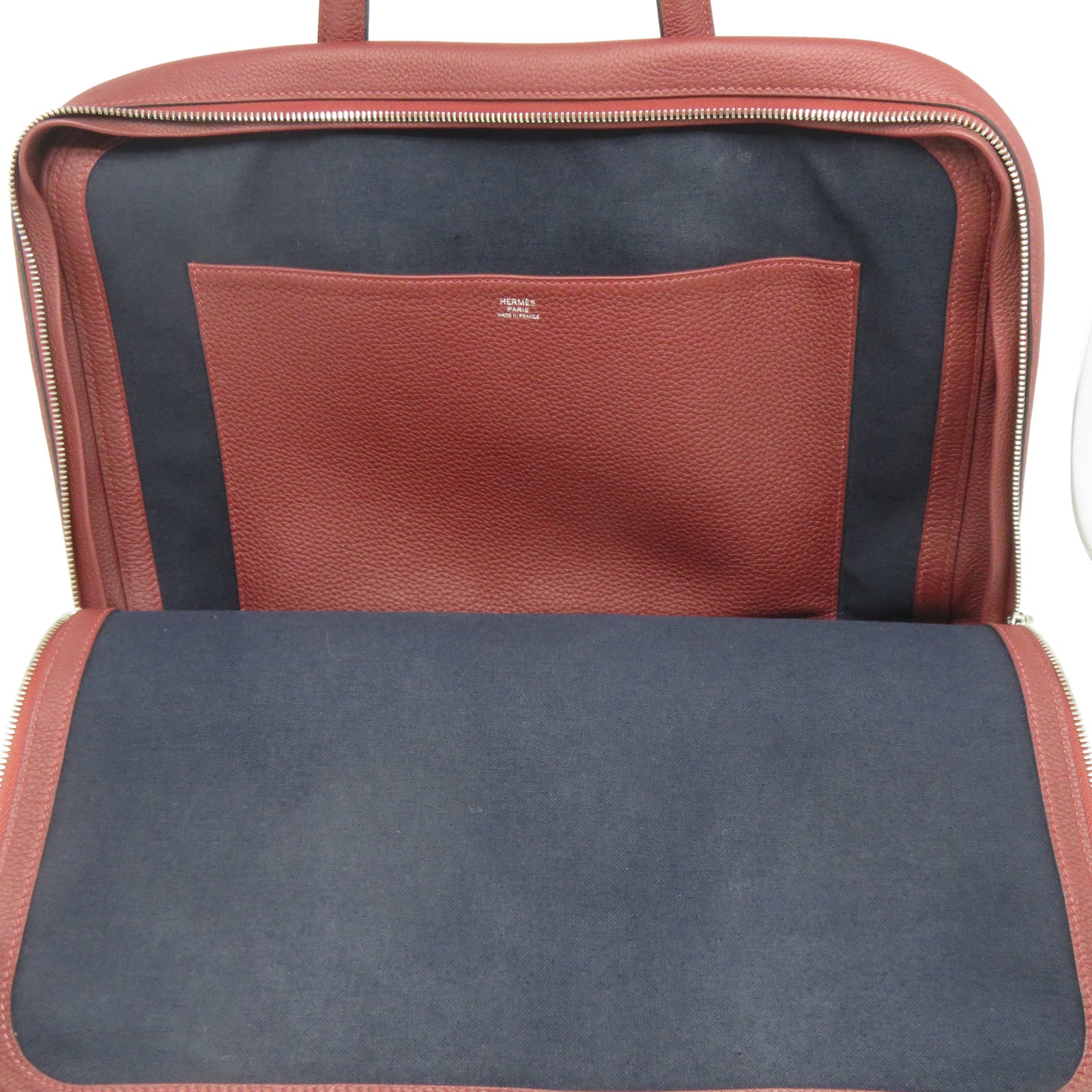 HERMES 【激減優惠】Clemence皮革Victoria Light Briefcase銀扣公事包Rouge深紅色