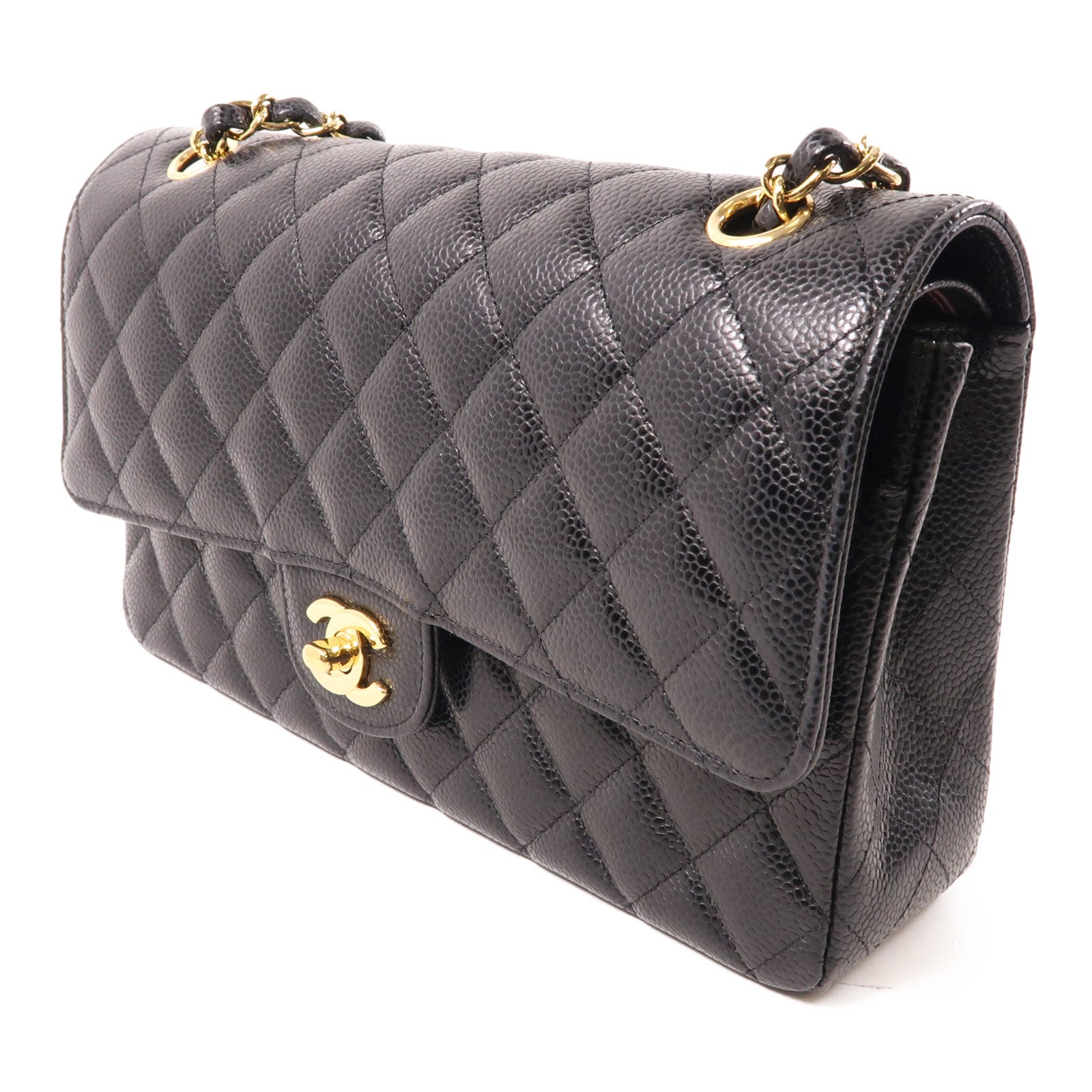 CHANEL 菱格牛皮皮革Classic 25金扣鏈帶肩背袋黑色