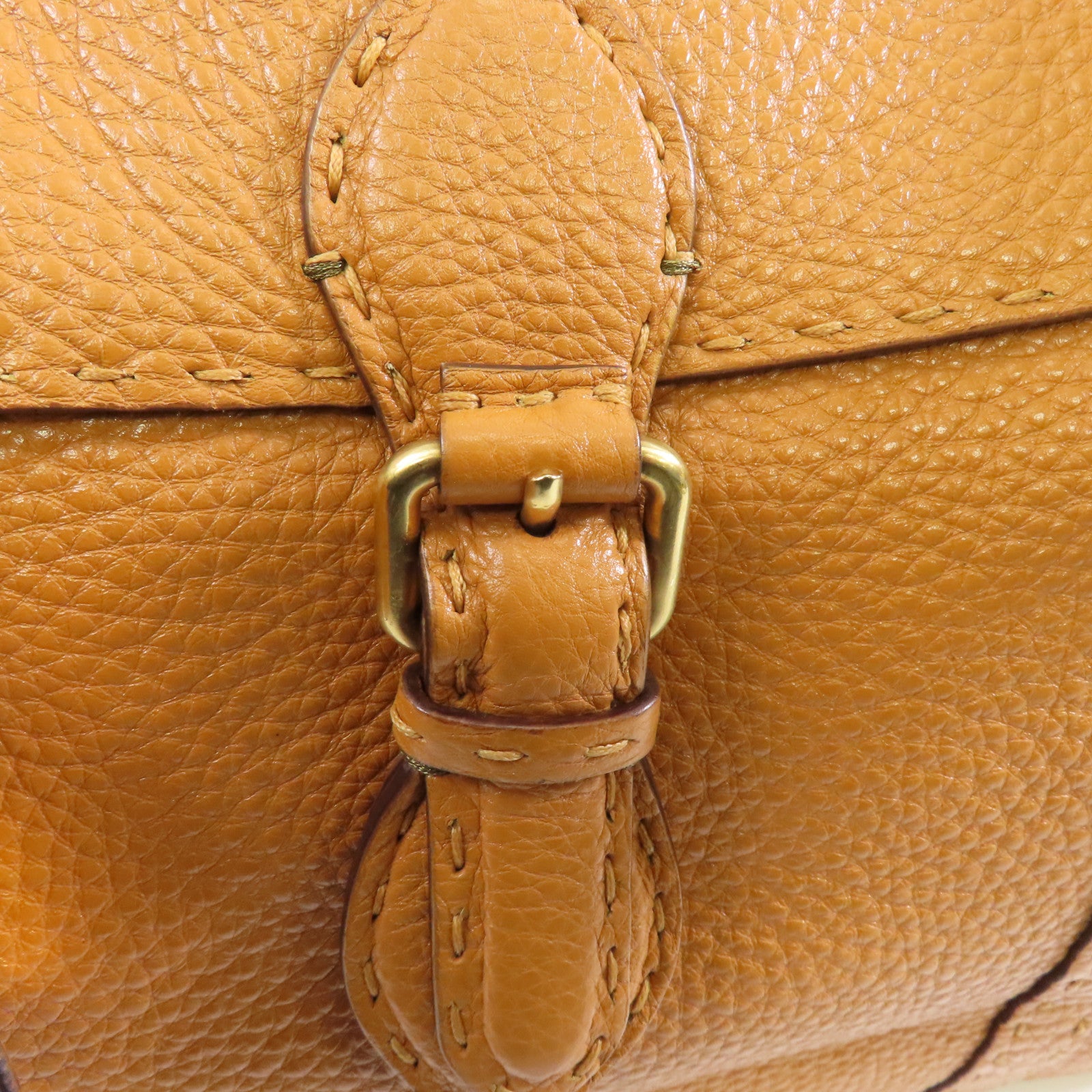 FENDI 牛皮皮革Selleria Linda金扣手挽袋/肩背袋淺啡色