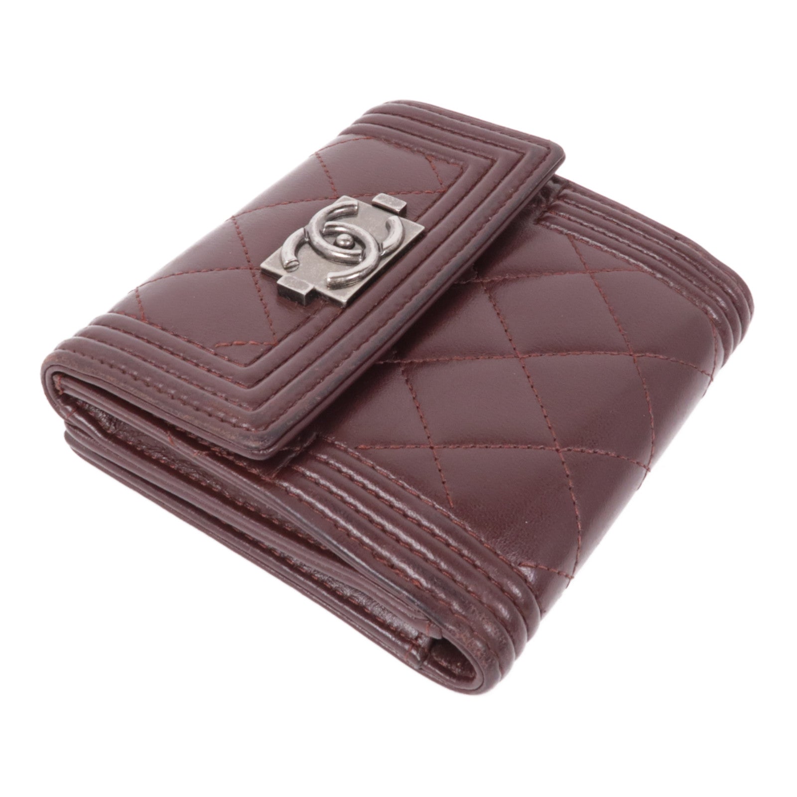 CHANEL 皮革Boy Wallet銀扣錢包