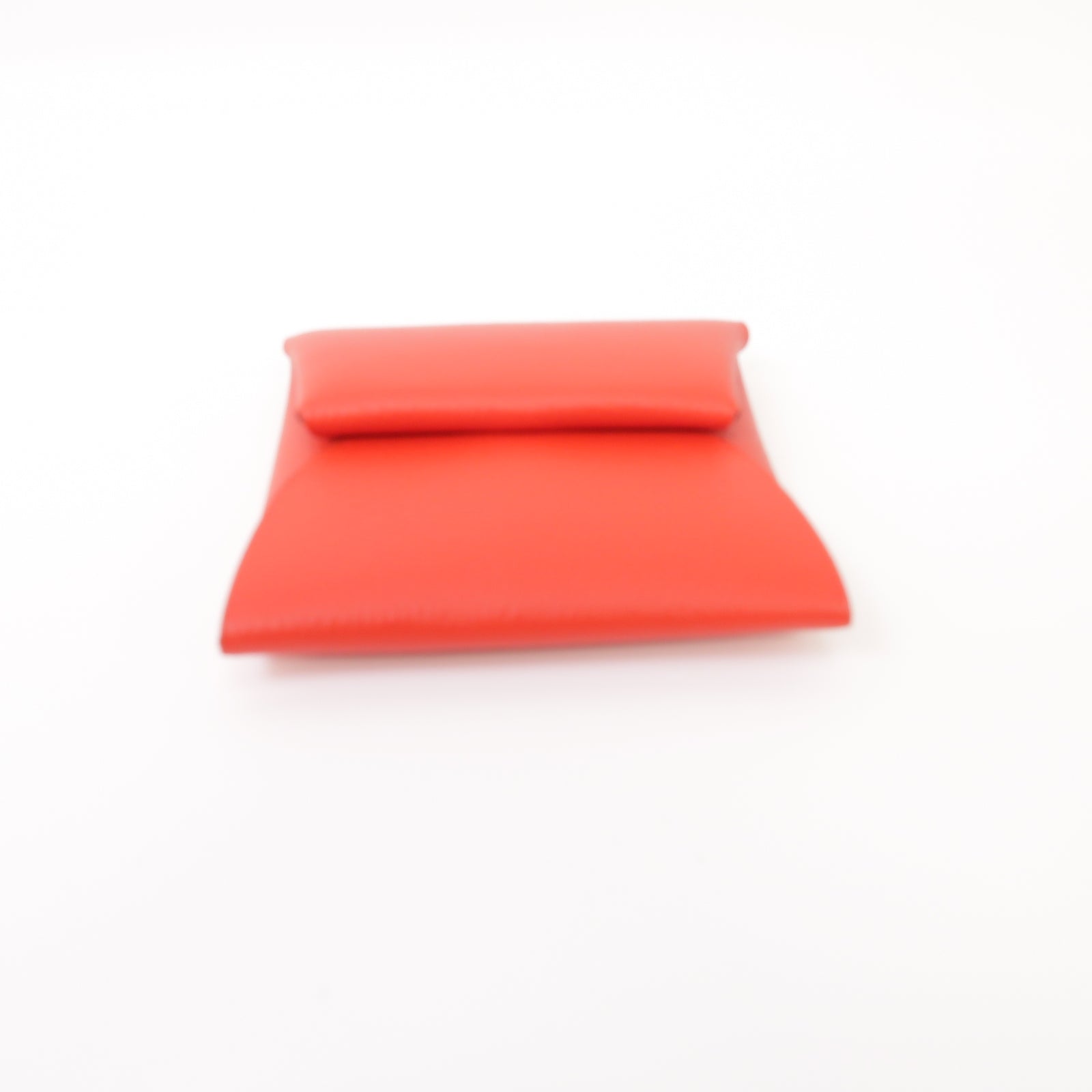 HERMES Epsom皮革Bastia銀扣零錢包Rouge Tomate紅色