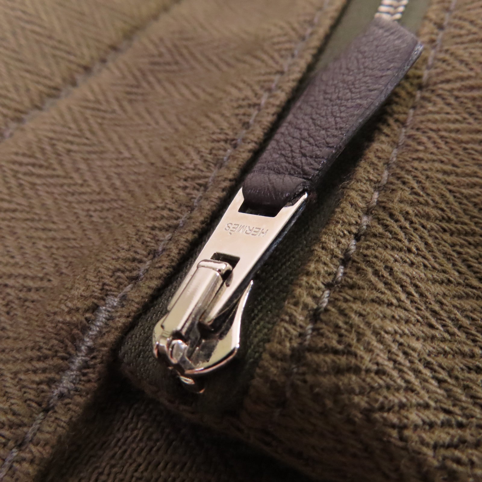 HERMES Toile Chevrons帆布Aline Backpack銀扣背包軍綠色