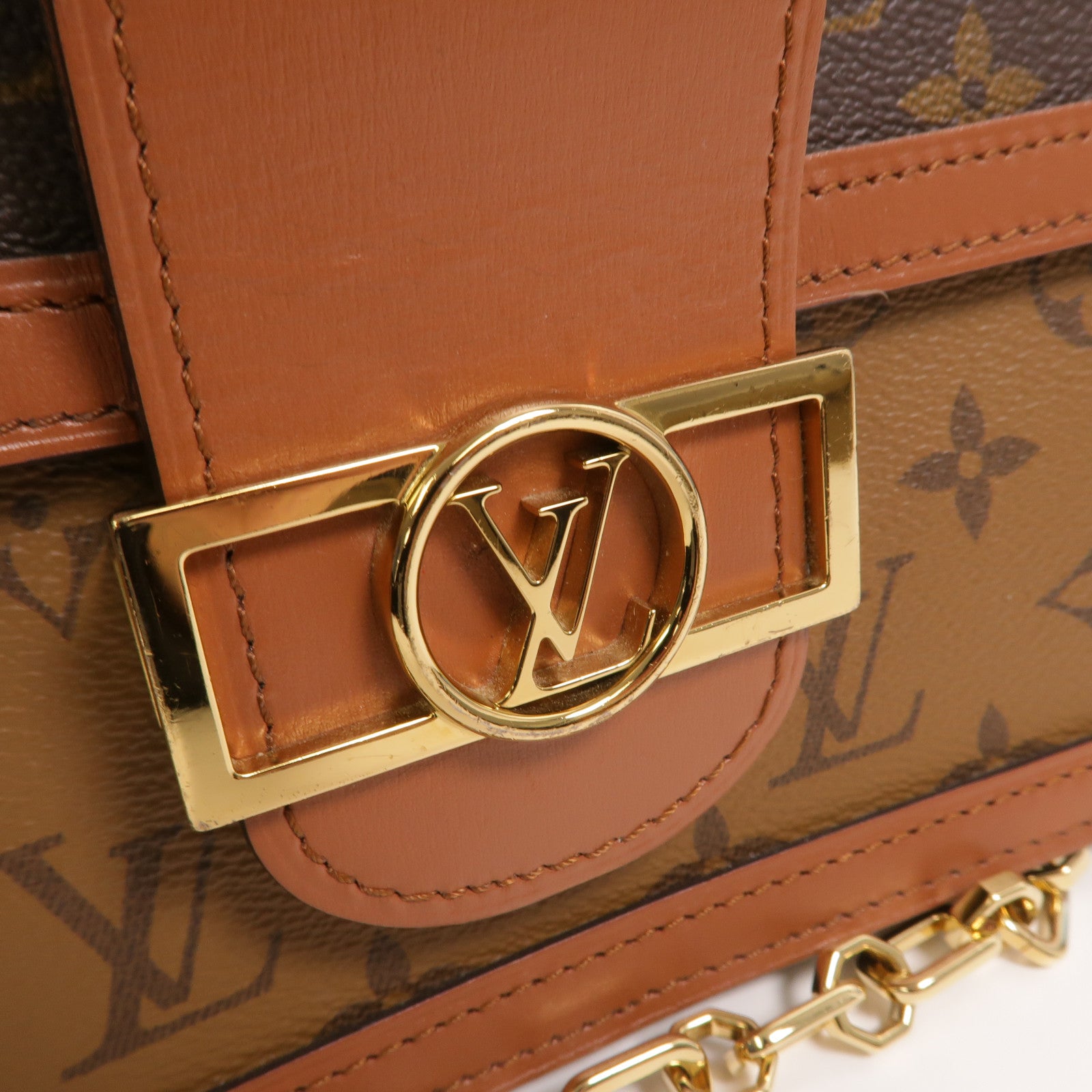 LOUIS VUITTON Monogram/Monogram Reverse Dauphine MM鏈帶手挽肩背兩用袋