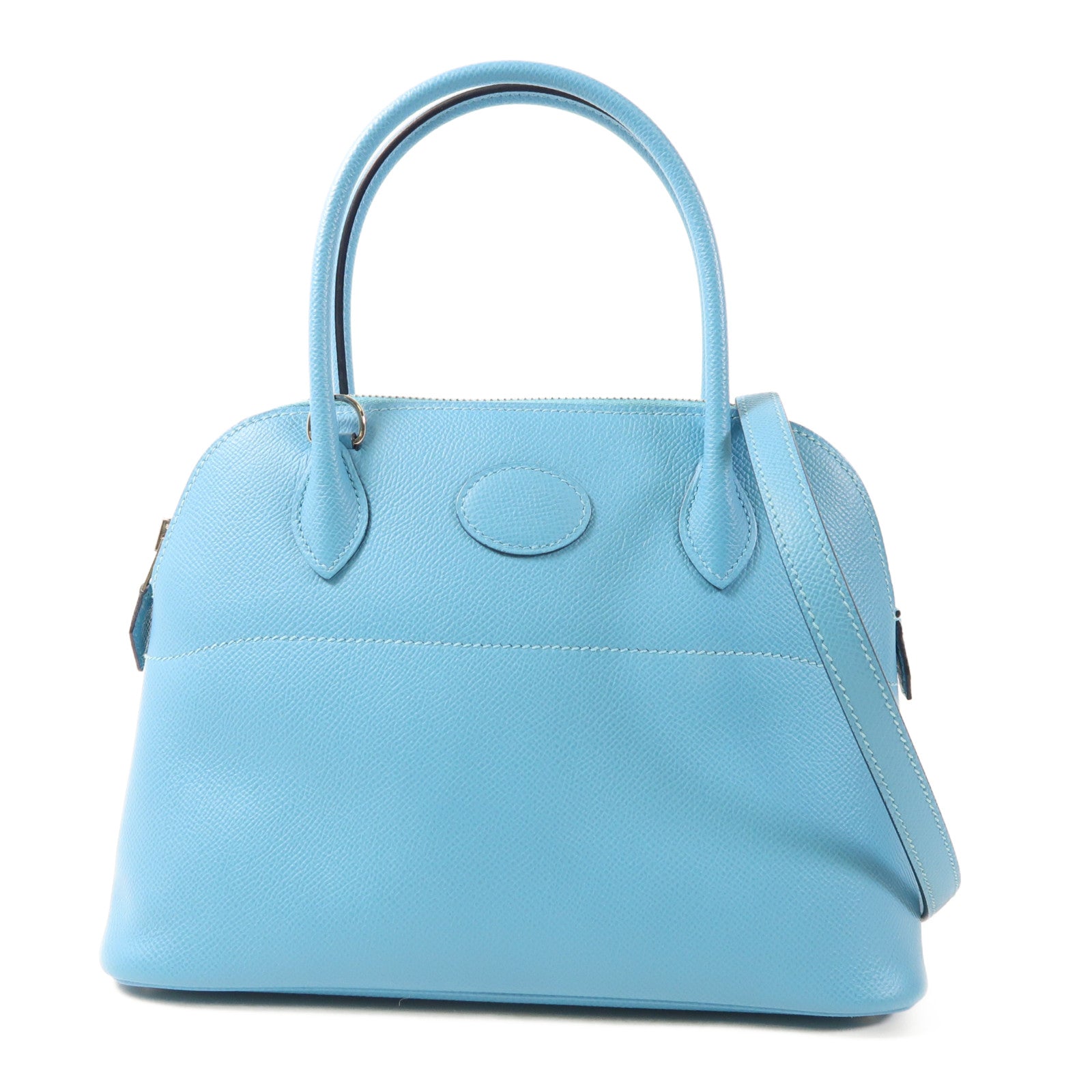 HERMES Epsom皮革Bolide 27銀扣手挽肩背兩用袋Bleu Atoll藍色