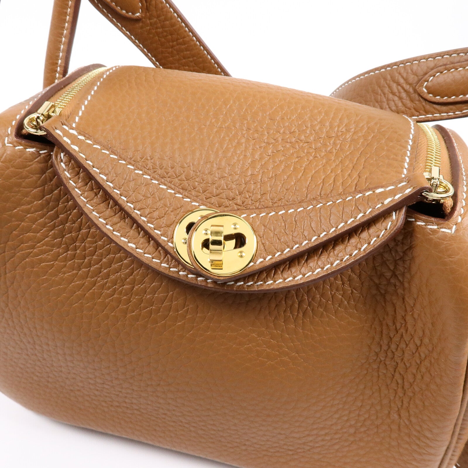 HERMES Clemence皮革Mini Lindy手挽肩背兩用袋Gold