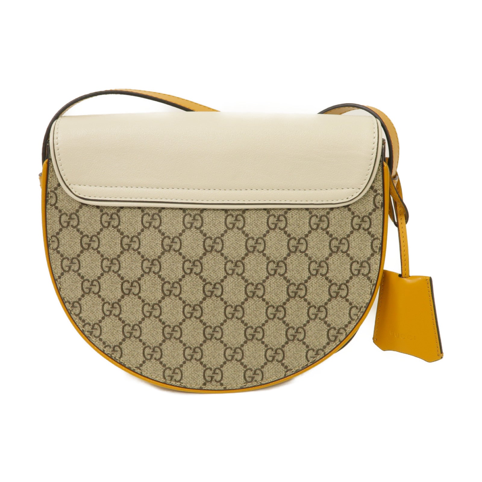 GUCCI 【清倉大減價】牛皮皮革/帆布Shoulder Bag金扣肩背袋黃色/白色