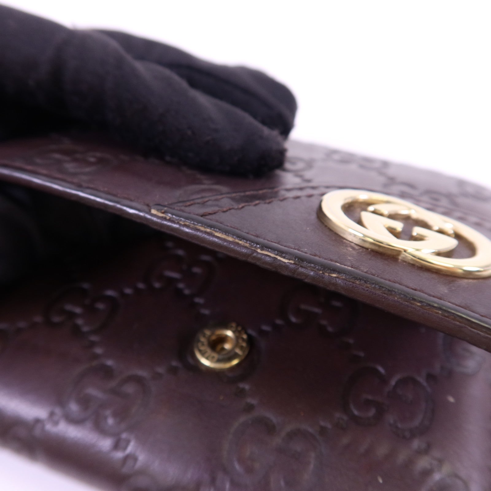 GUCCI 【激減優惠】牛皮皮革GG Trifold Wallet金扣錢包