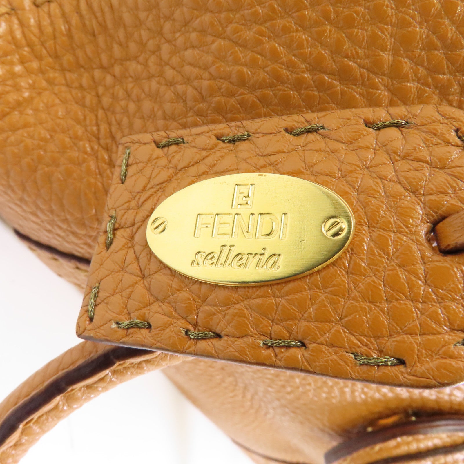 FENDI 牛皮皮革Selleria Linda金扣手挽袋/肩背袋淺啡色