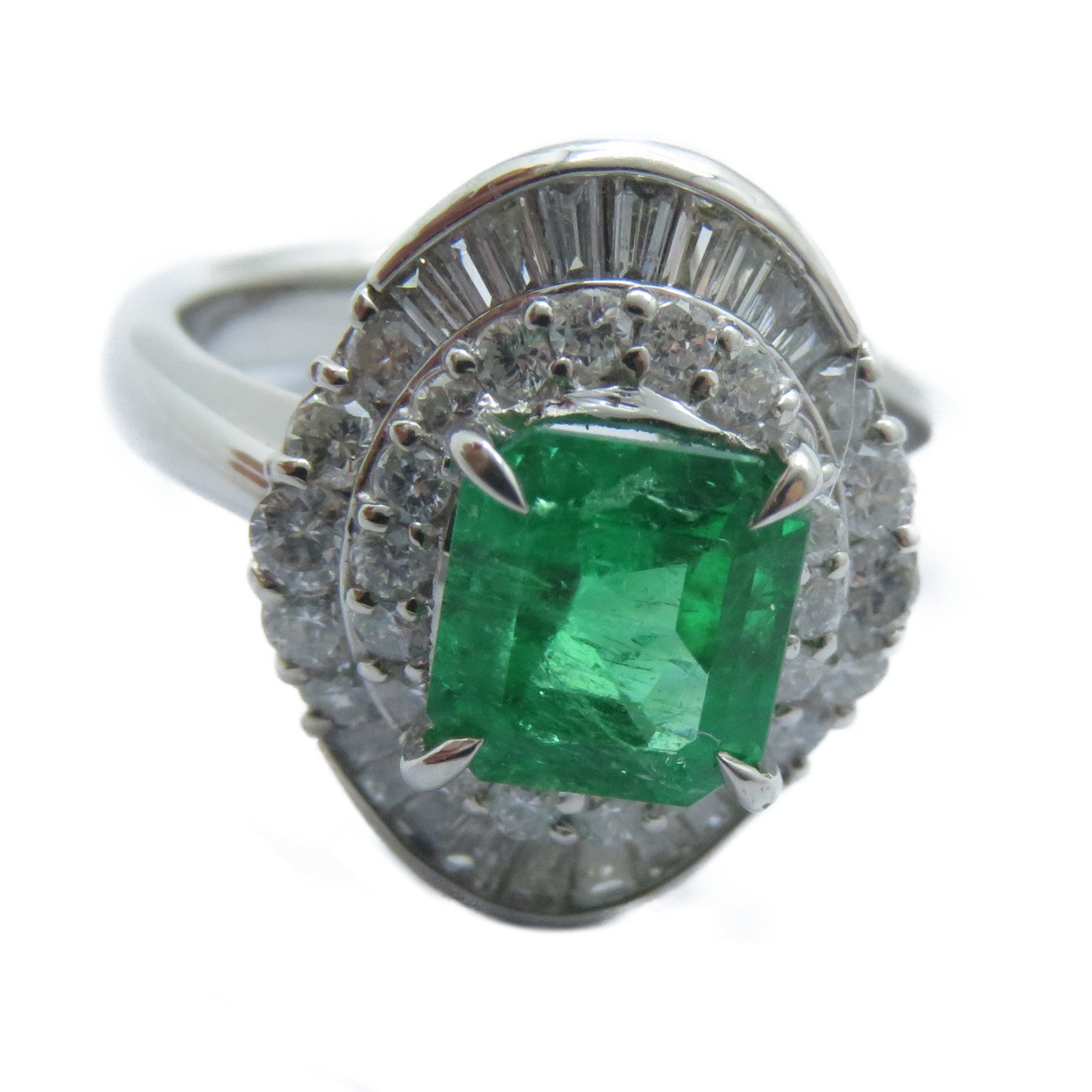 JEWELRY 【激減優惠】PT900鉑金Emerald Diamond Ring 1.39ct綠寶石/0.71ct鑽石戒指US#5