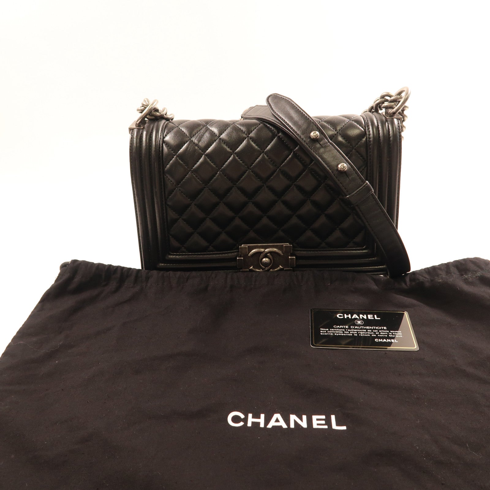 CHANEL 羊皮皮革Boy 25銀扣肩背袋