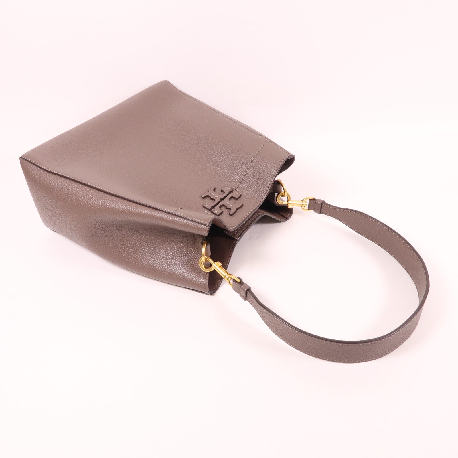 Tory Burch GHW McGraw Hobo Bag Shoulder Bag Calfskin Leather Gray