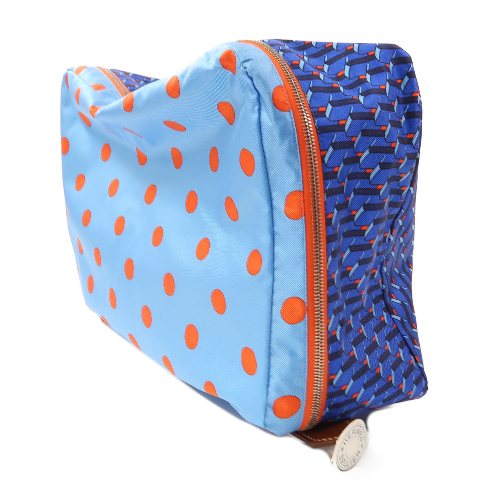 HERMES 【激減優惠】絲質Pouch銀扣手拿包藍色