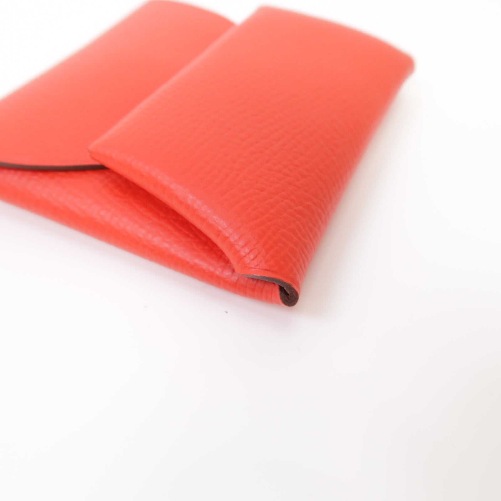 HERMES Epsom皮革Bastia銀扣零錢包Rouge Tomate紅色
