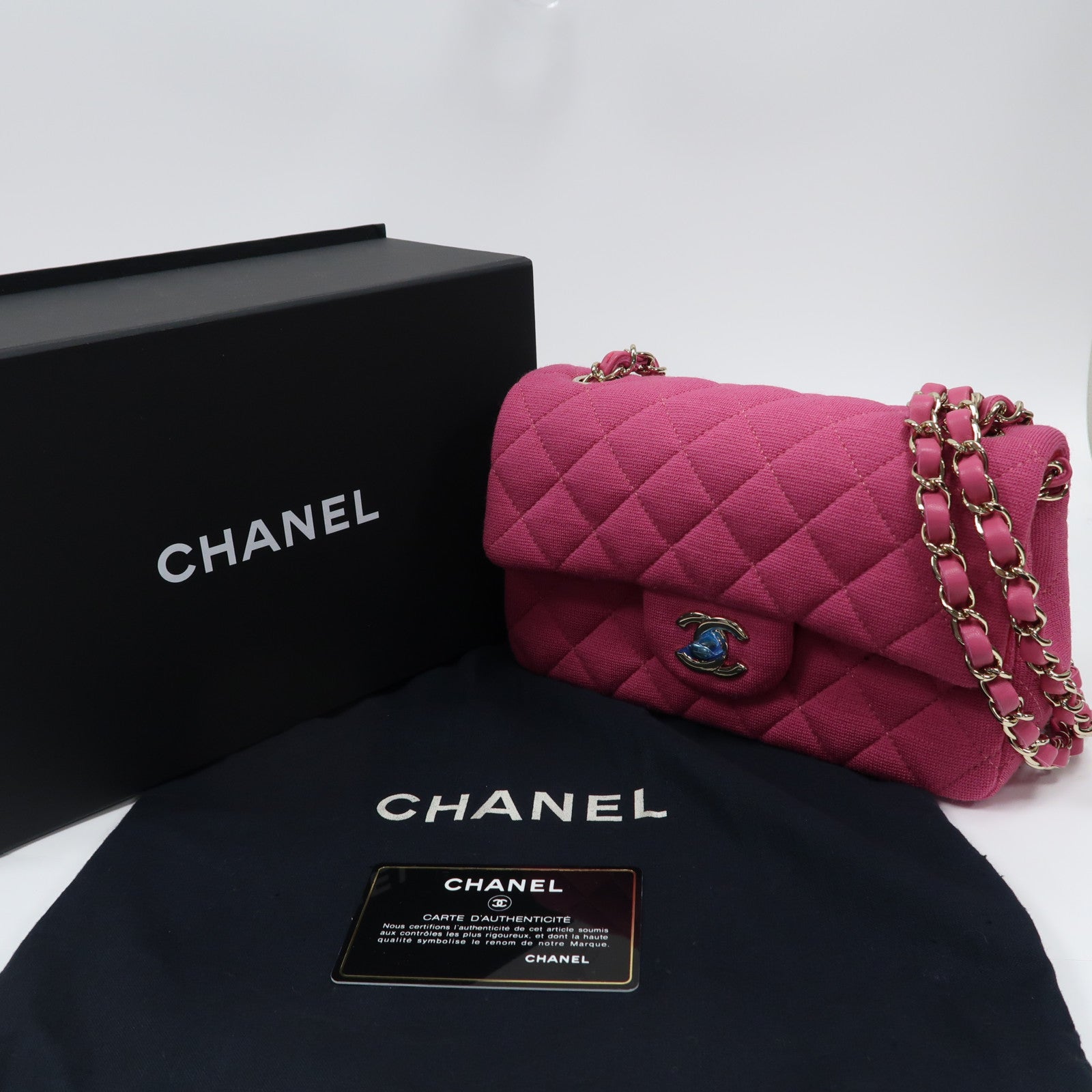 CHANEL 菱格帆布Chain Shoulder Bag金扣鏈帶肩背袋粉紅色