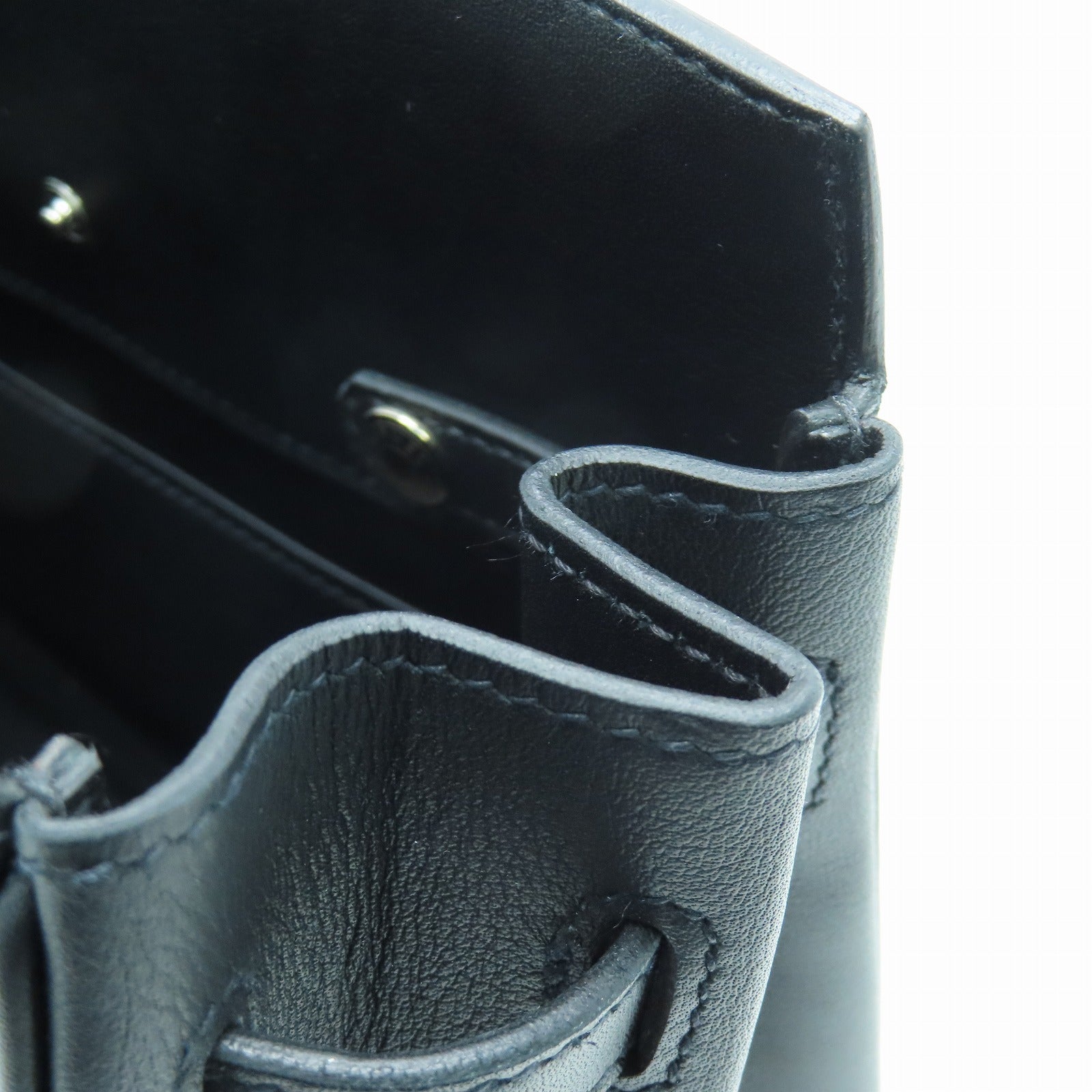 HERMES Swift皮革Birkin 25 Shadow银扣手挽袋黑色