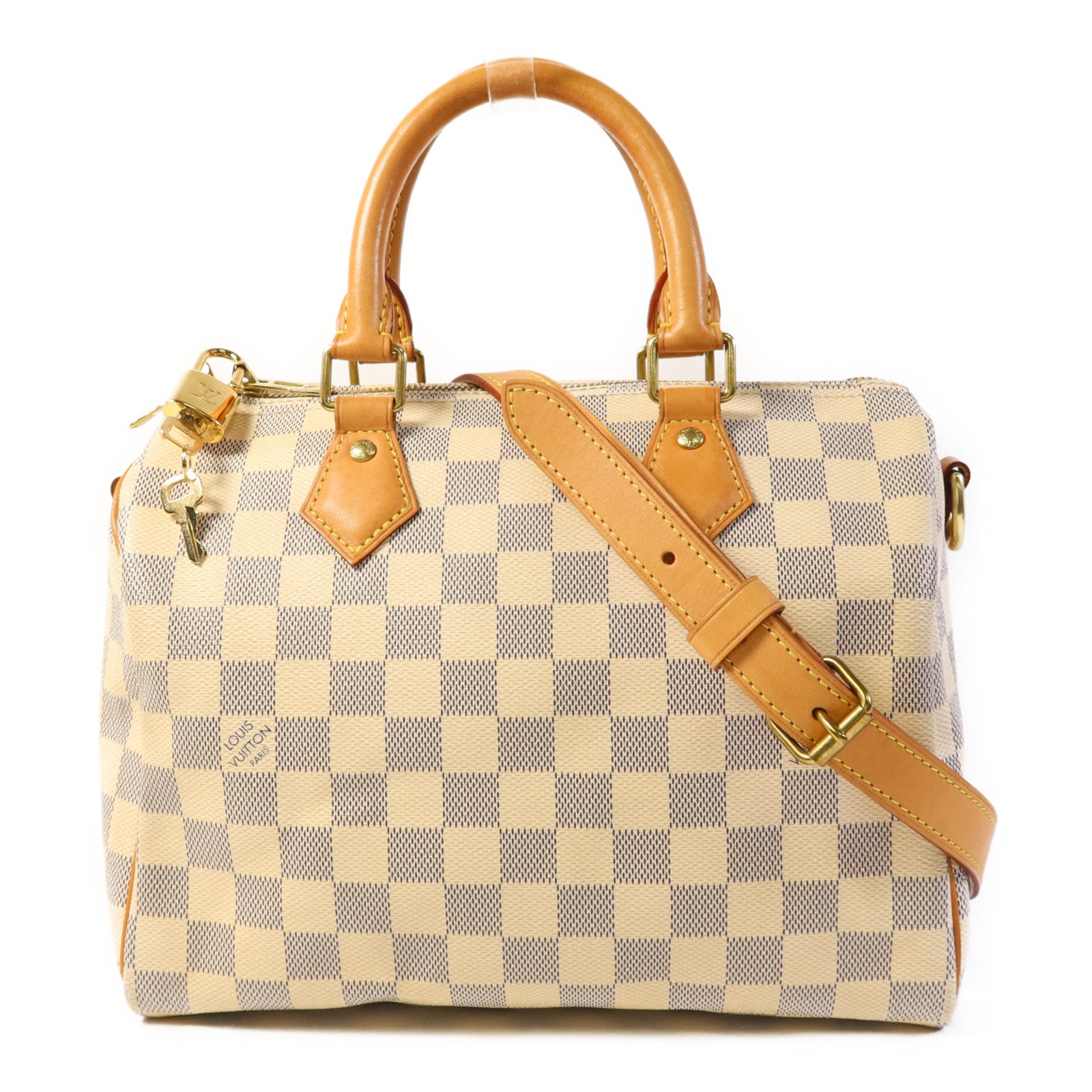 LOUIS VUITTON Damier Azur Speedy Bandouliere 25金扣手挽肩背兩用袋