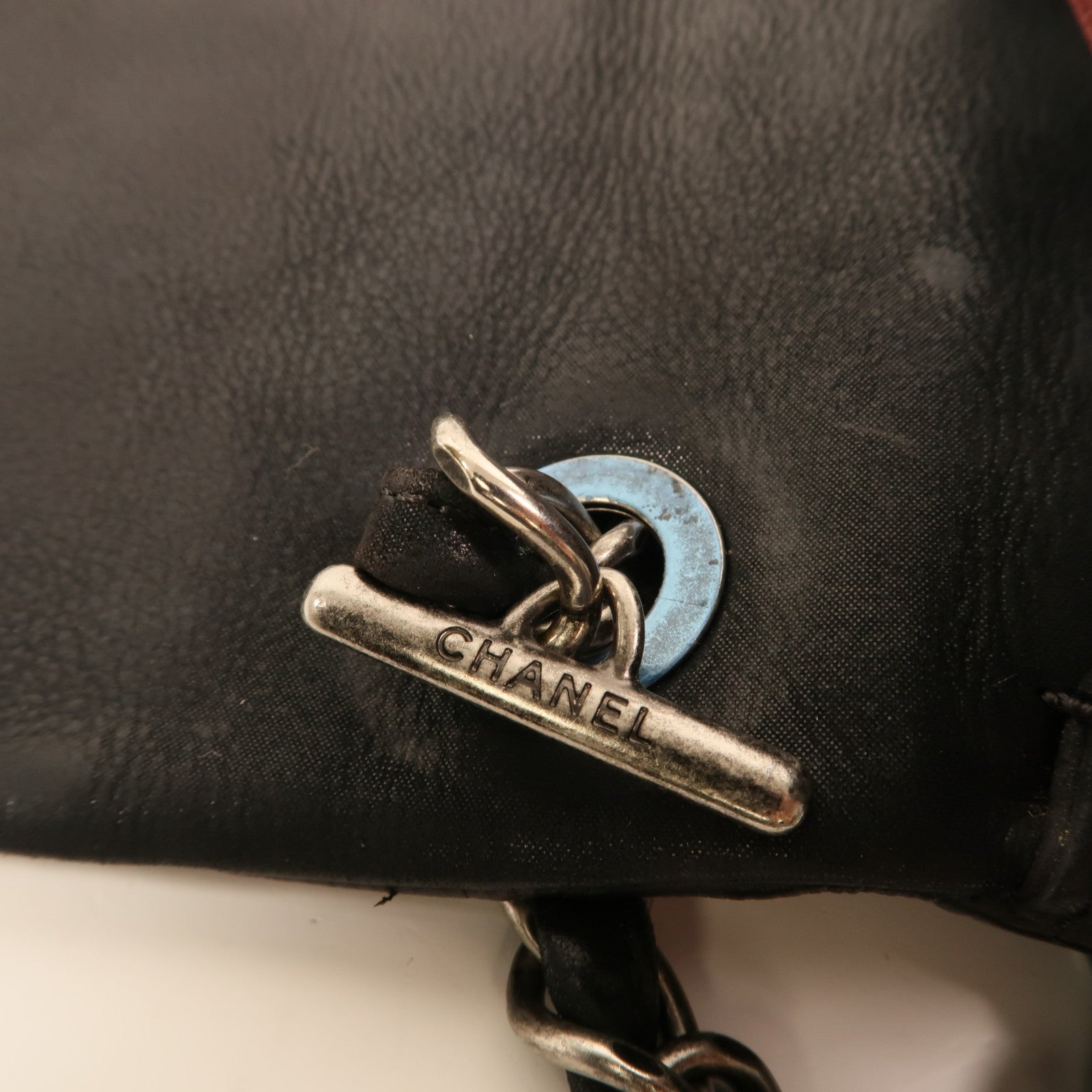CHANEL 牛皮皮革Chain Shoulder銀扣鏈帶肩背袋