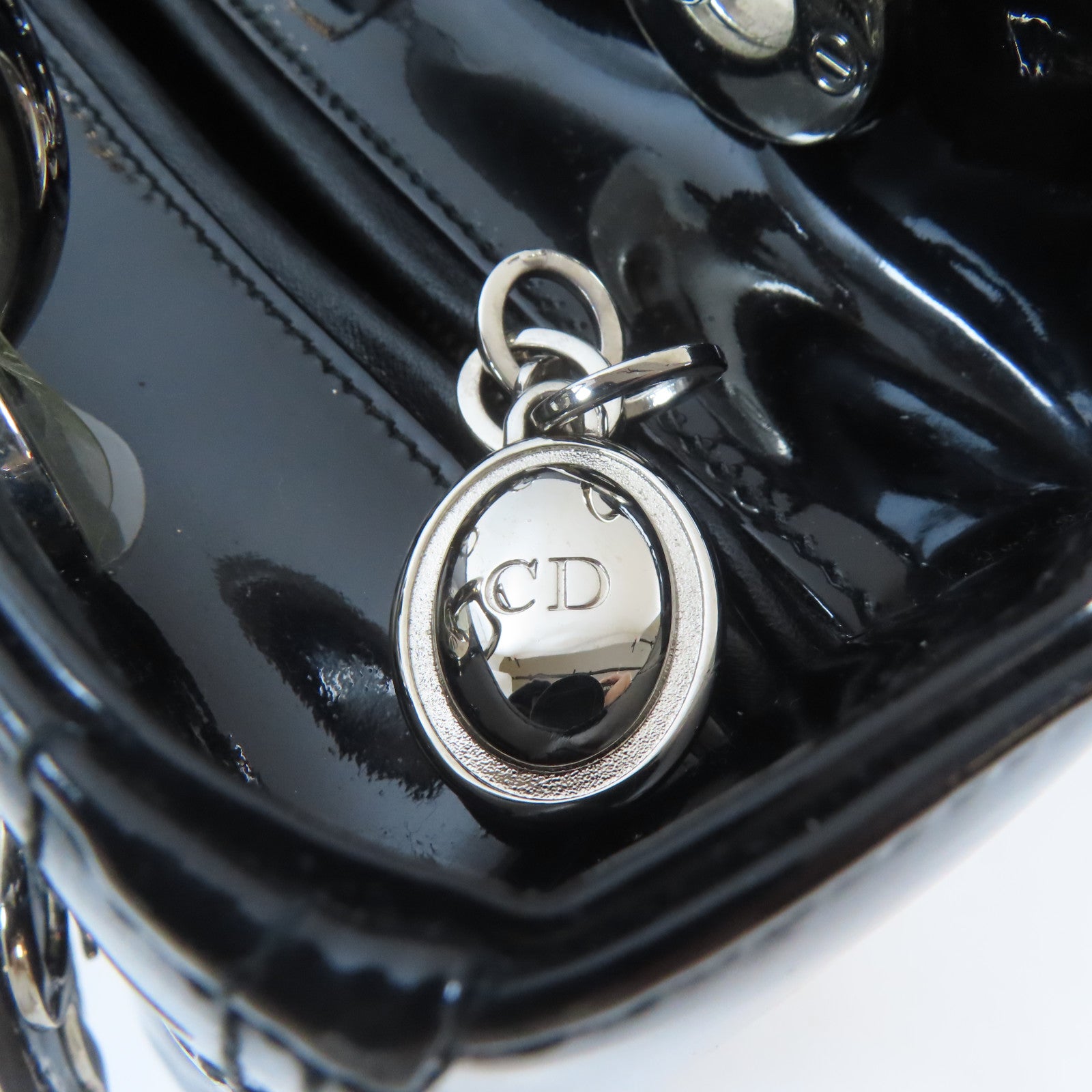 Dior 漆皮皮革Lady Dior銀扣手挽肩背兩用袋黑色