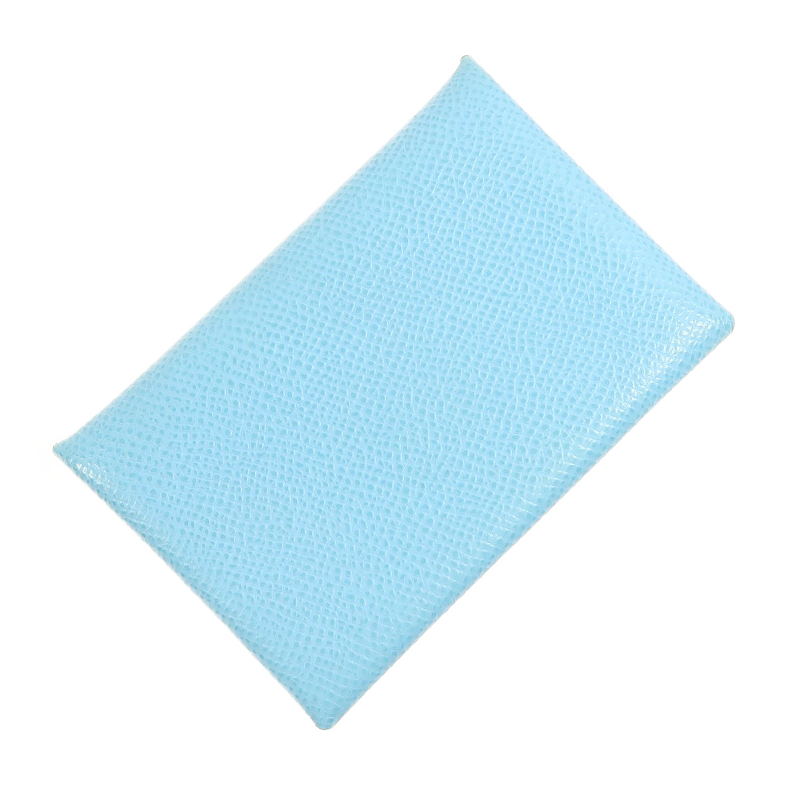 HERMES Epsom皮革Calvi銀扣卡片套Bleu Aztec淺藍色