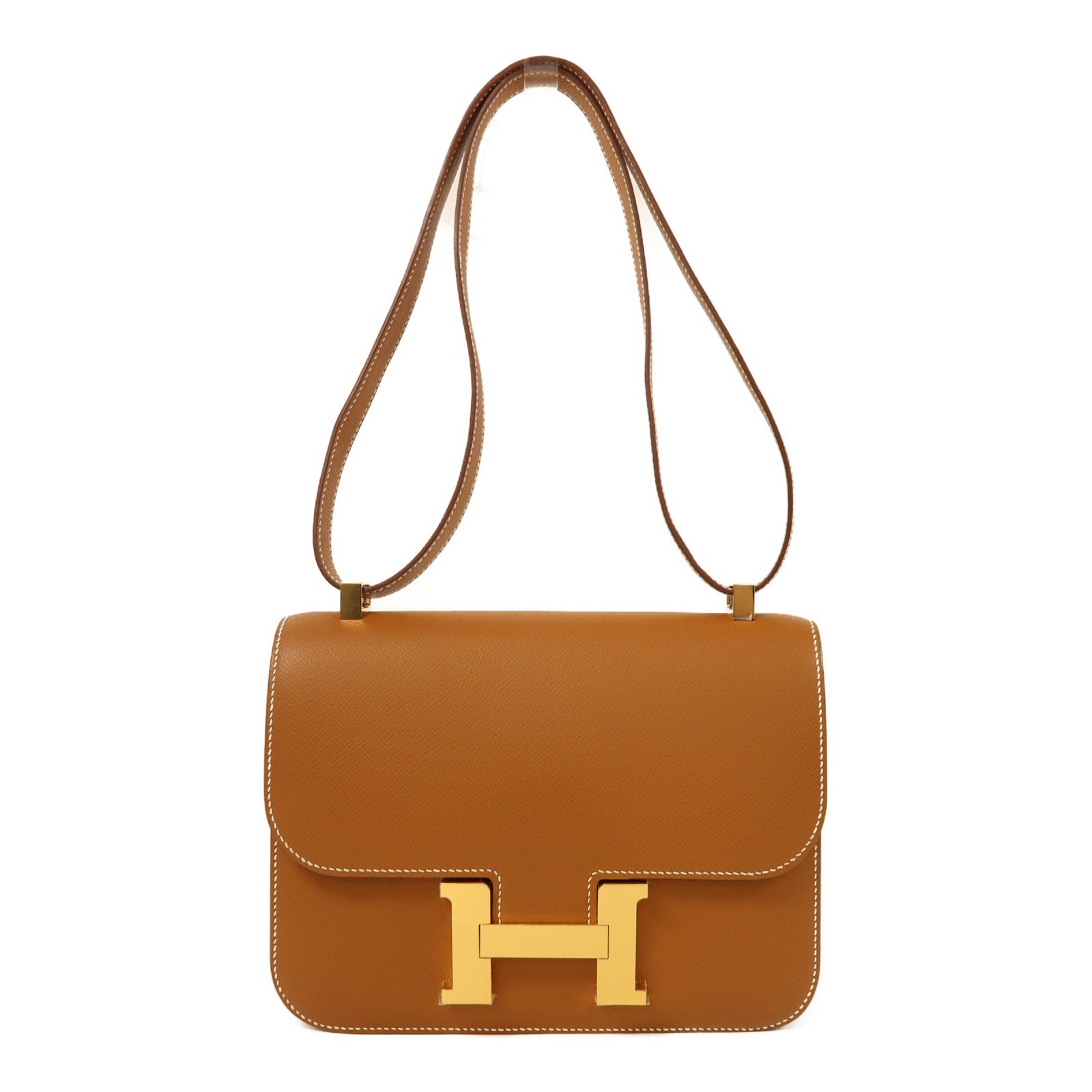 HERMES Epsom皮革Constance 24金扣肩背袋經典駝色