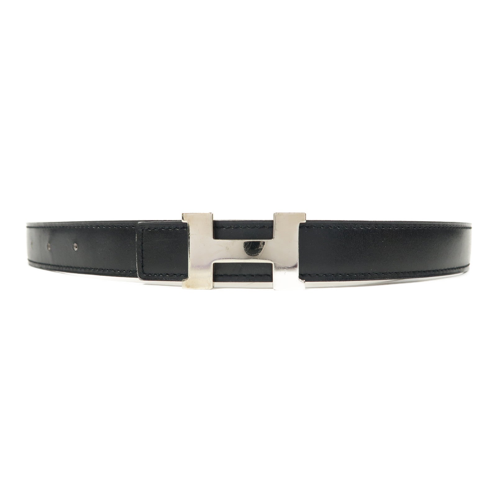 HERMES 【激減優惠】Togo皮革Mini Constance Belt銀扣皮帶黑色