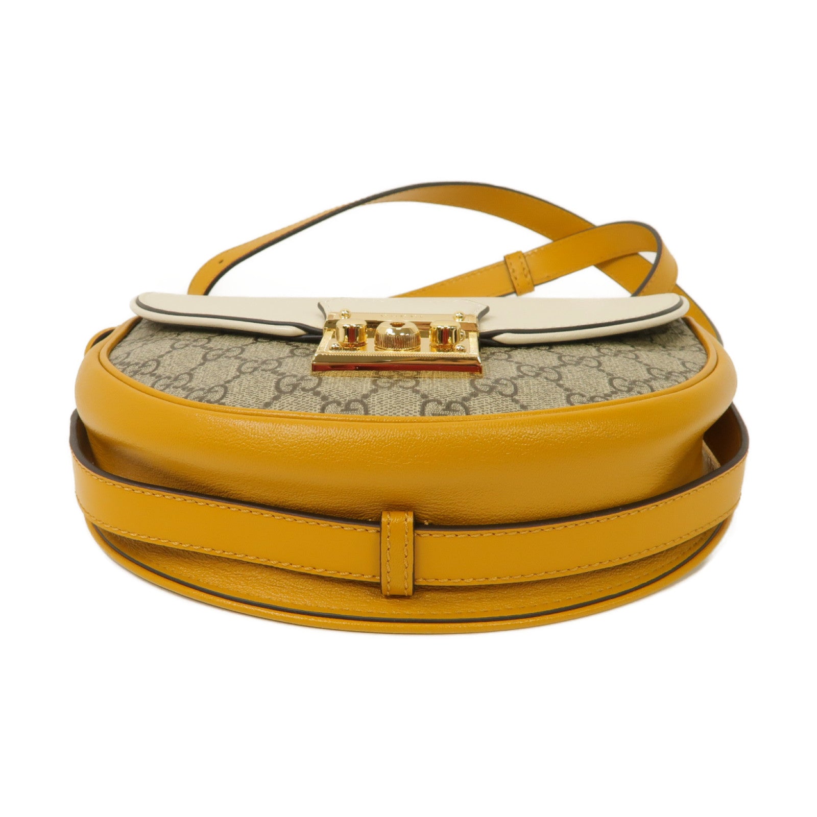 GUCCI 【清倉大減價】牛皮皮革/帆布Shoulder Bag金扣肩背袋黃色/白色