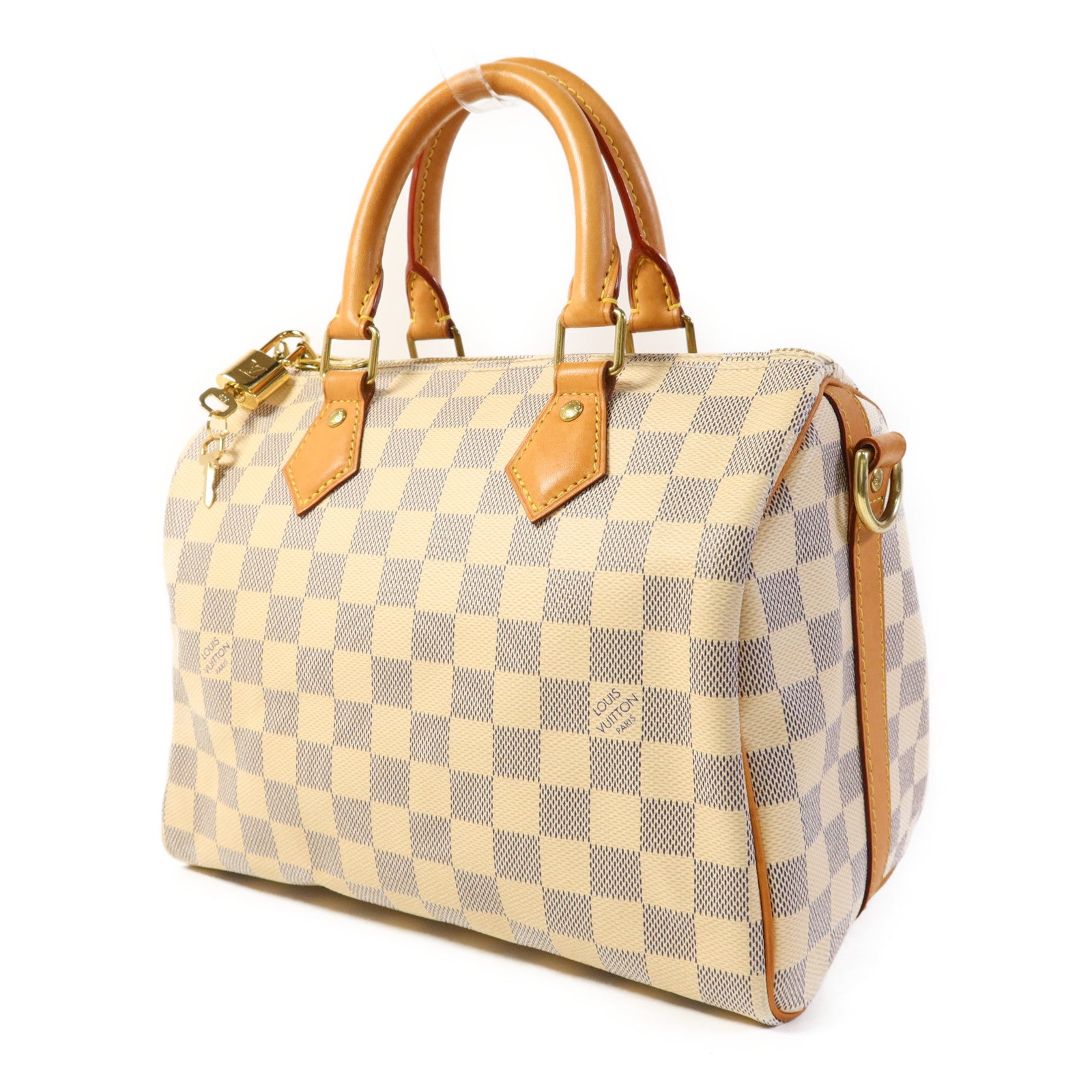 LOUIS VUITTON Damier Azur Speedy Bandouliere 25金扣手挽肩背兩用袋