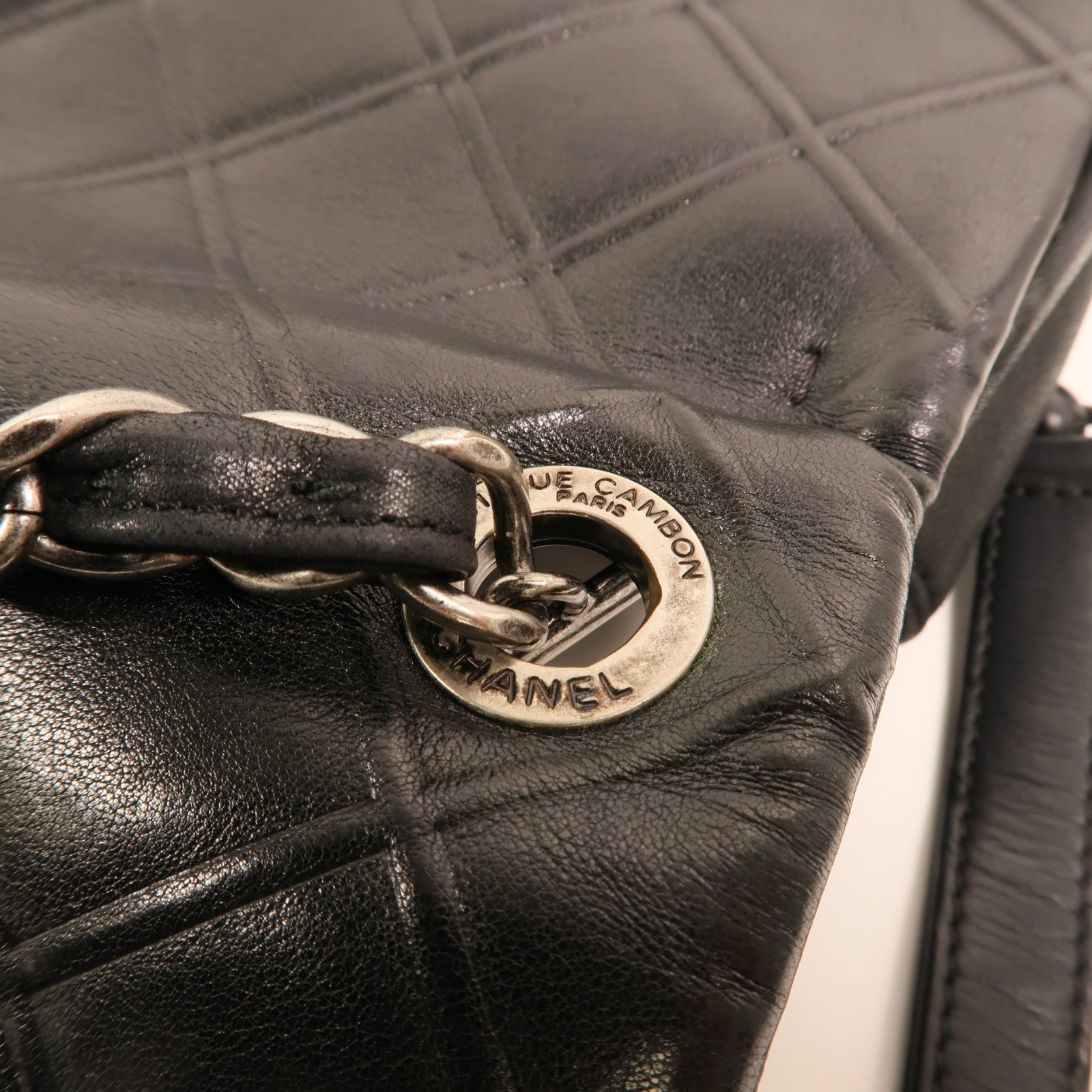 CHANEL 牛皮皮革Chain Shoulder銀扣鏈帶肩背袋