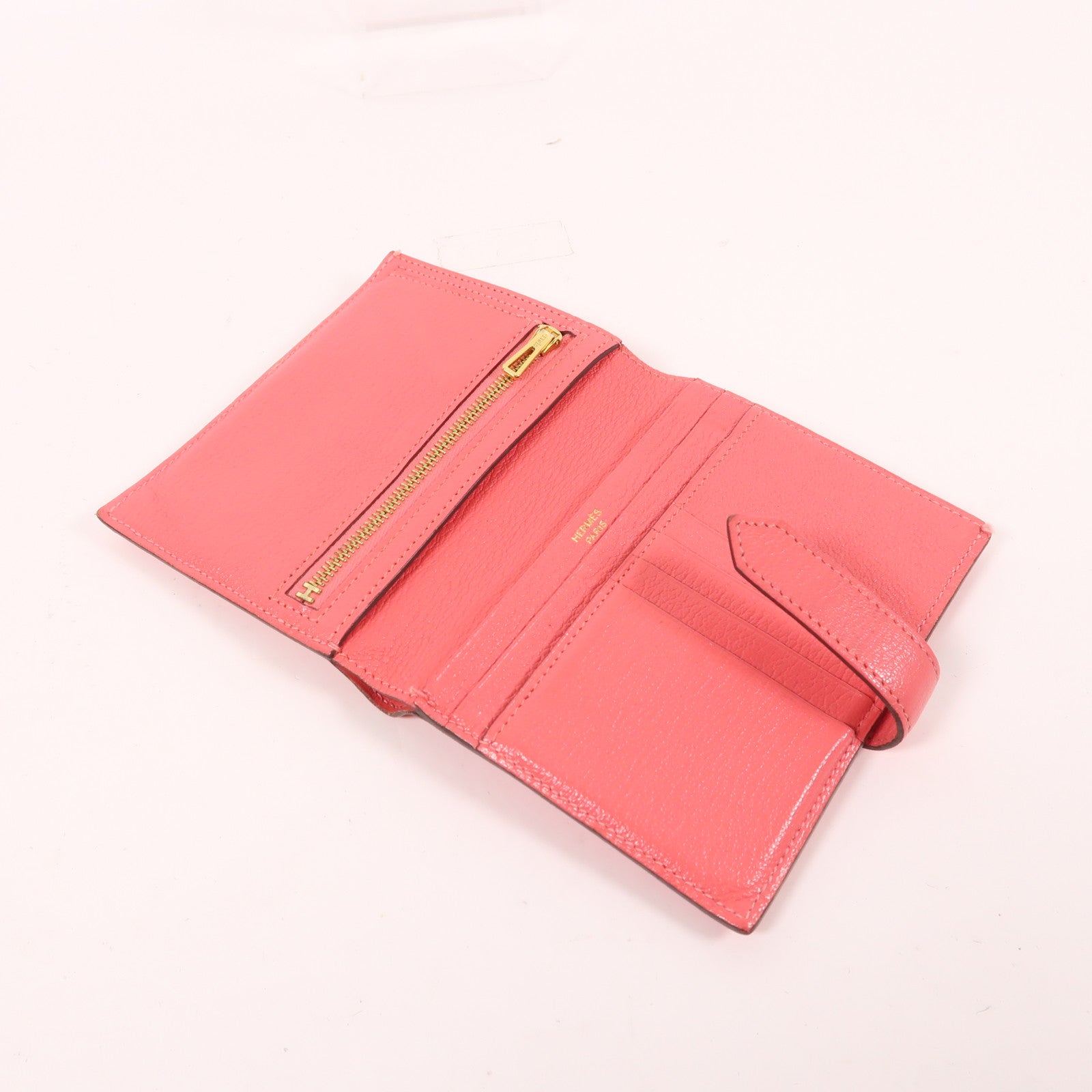 HERMES Chevre皮革Bearn Compact Wallet金扣錢包