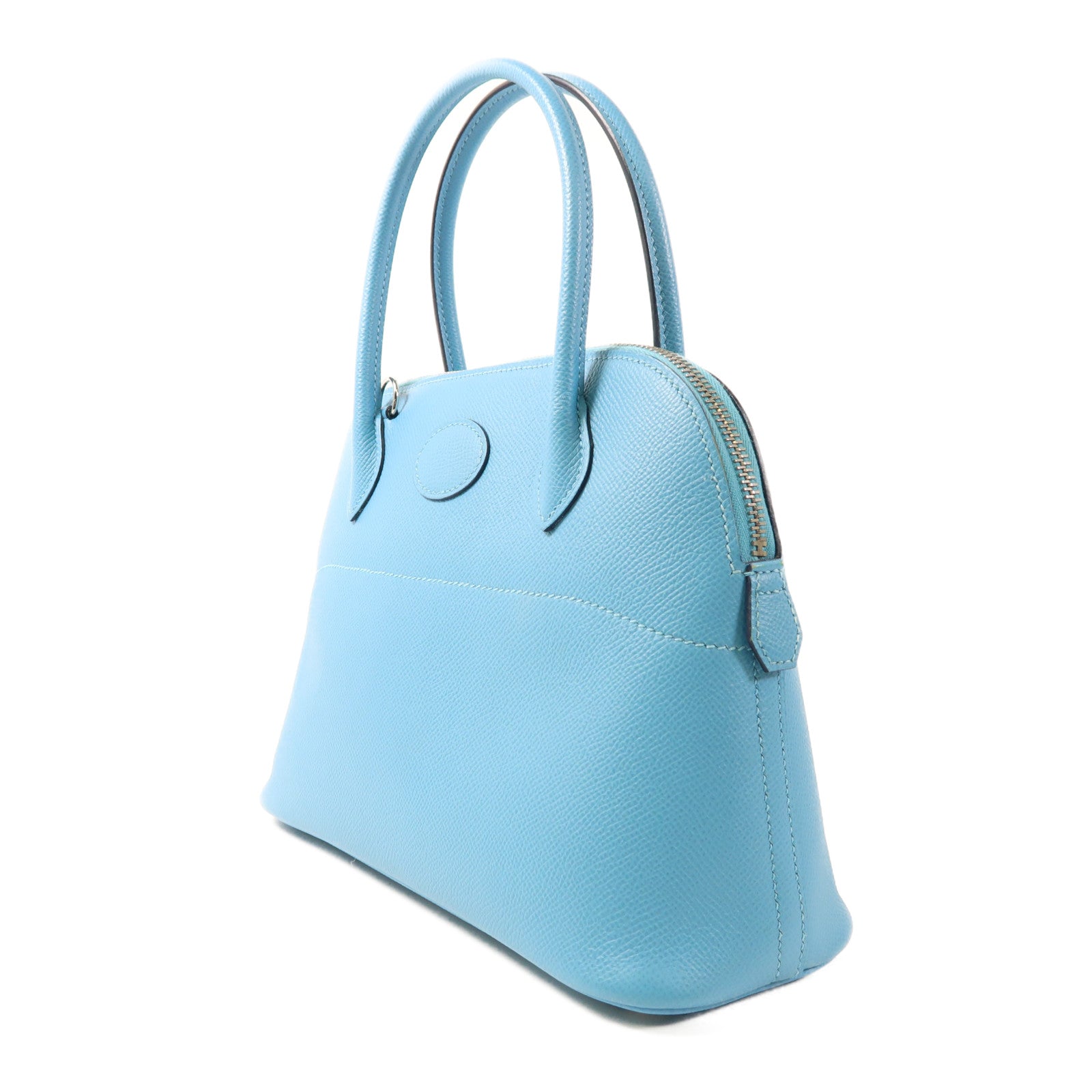 HERMES Epsom皮革Bolide 27銀扣手挽肩背兩用袋Bleu Atoll藍色