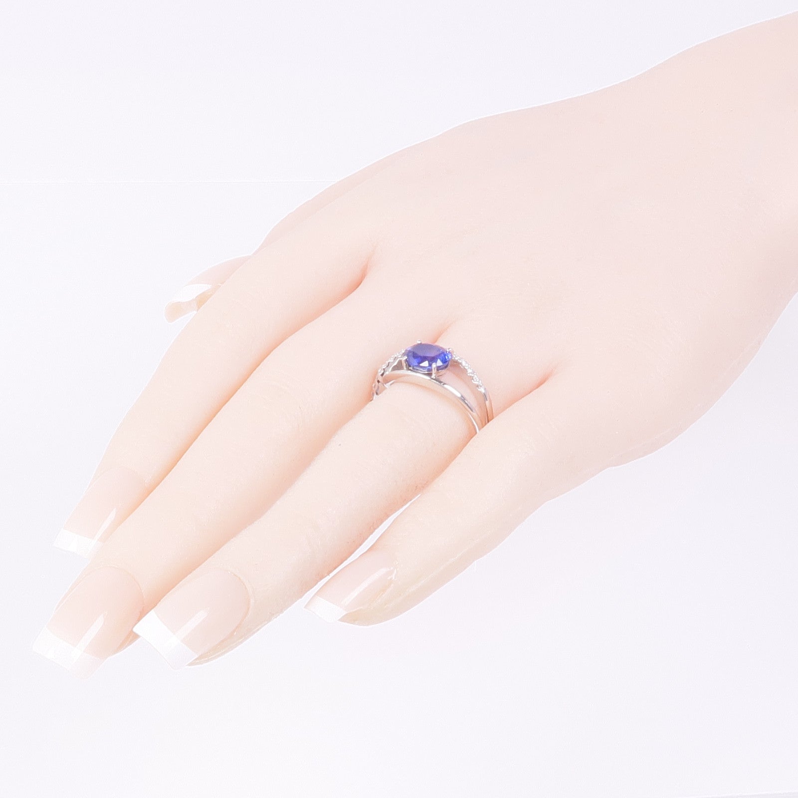 JEWELRY PT900鉑金Sapphire Diamond Ring藍寶石/鑽石戒指US#7.5