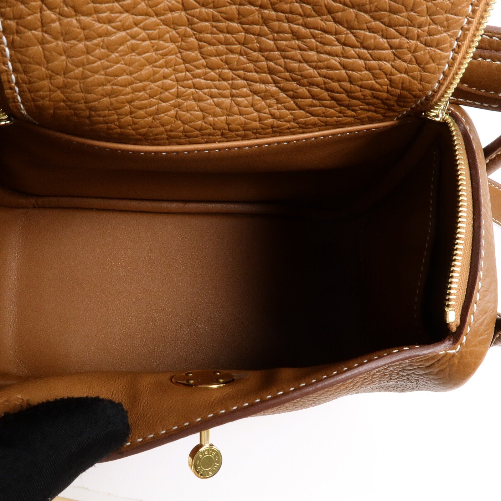 HERMES Clemence皮革Mini Lindy手挽肩背兩用袋Gold
