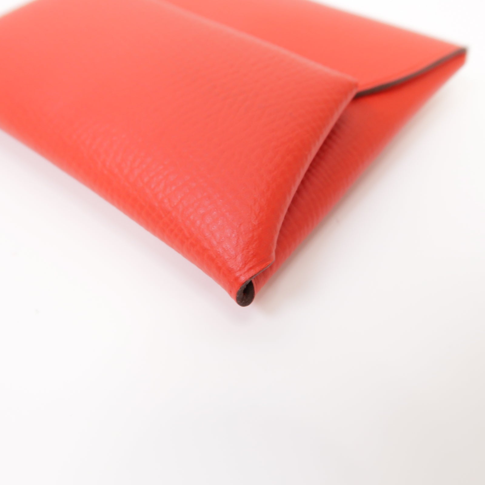 HERMES Epsom皮革Bastia銀扣零錢包Rouge Tomate紅色