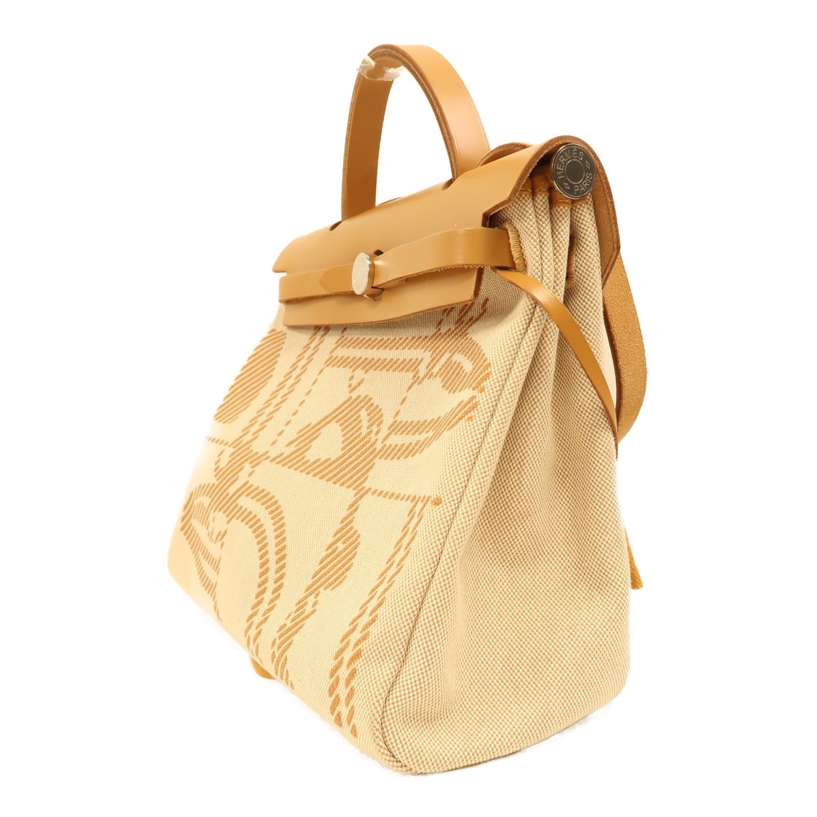 HERMES 帆布Herbag PM銀扣手挽肩背兩用袋米色