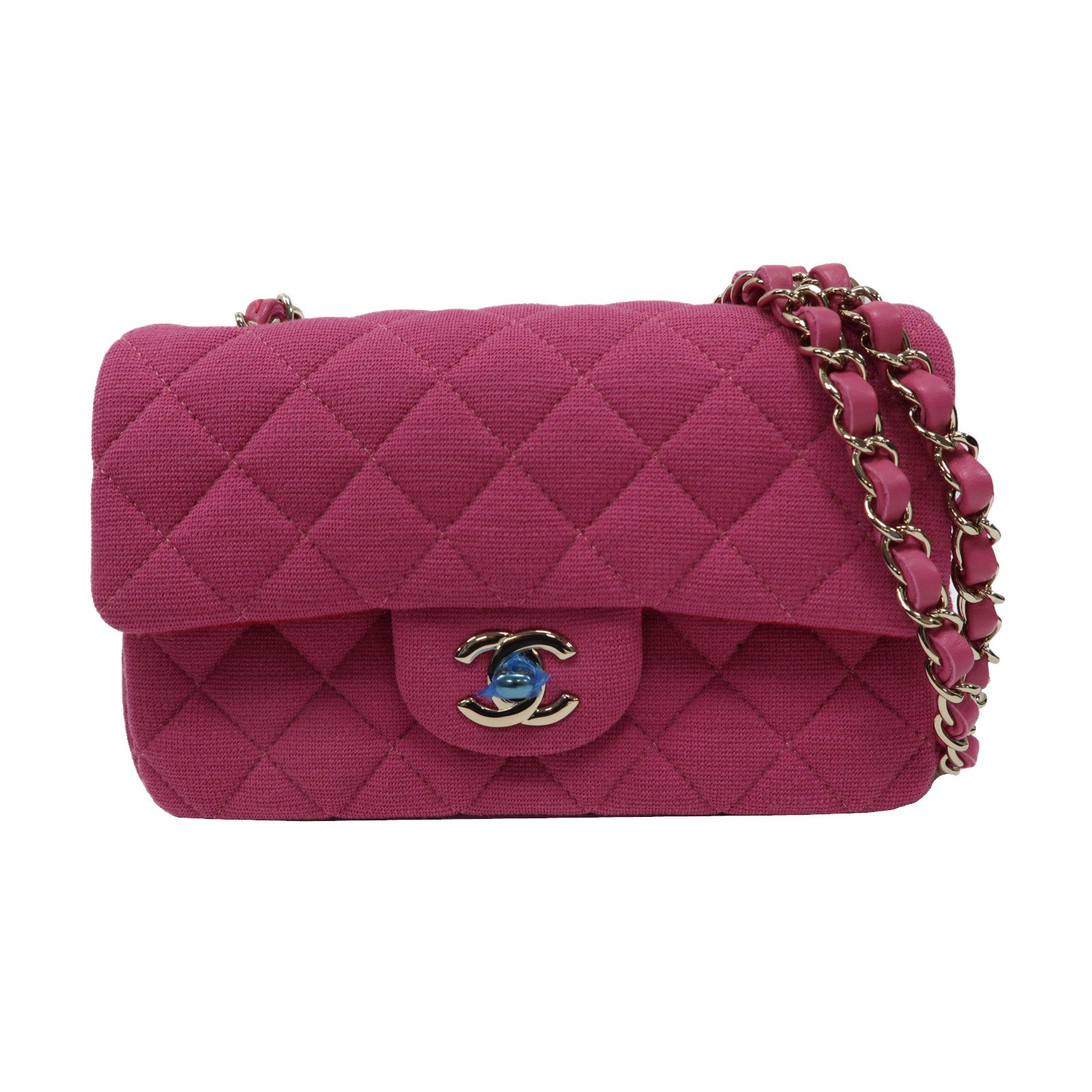 CHANEL 菱格帆布Chain Shoulder Bag金扣鏈帶肩背袋粉紅色