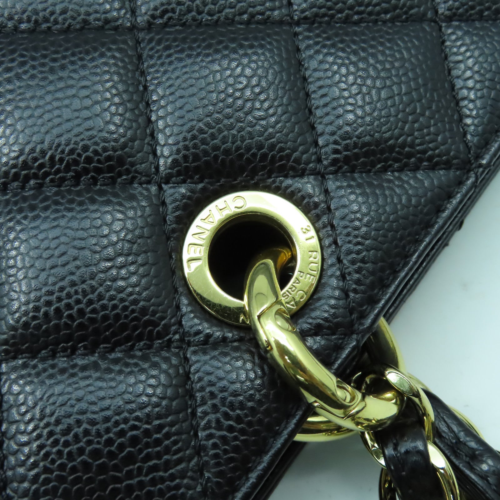 CHANEL 菱格Caviar皮革GST 40cm金扣手挽袋/肩背袋黑色