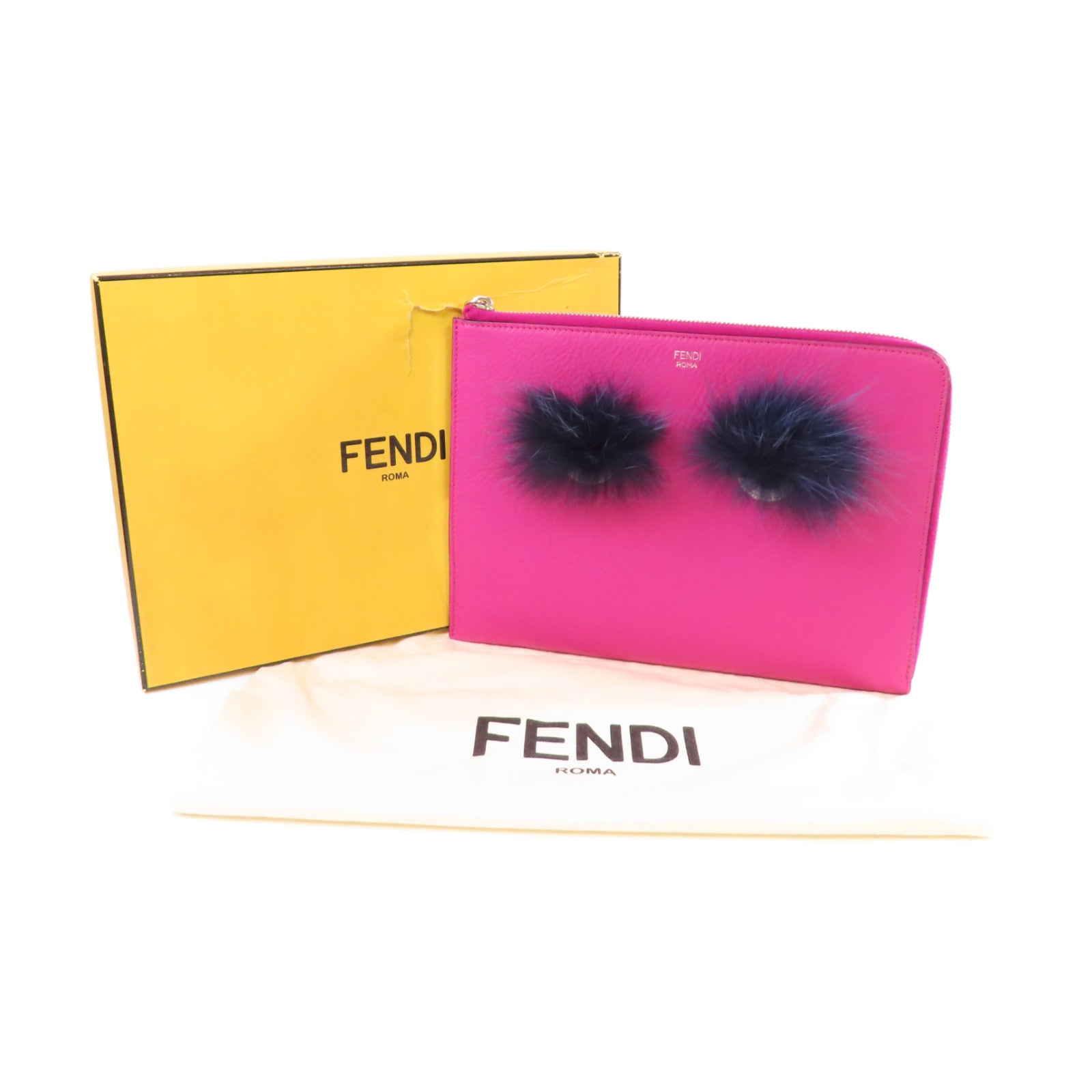FENDI 牛皮皮革Monster Clutch Bag銀扣手拿包粉紫色