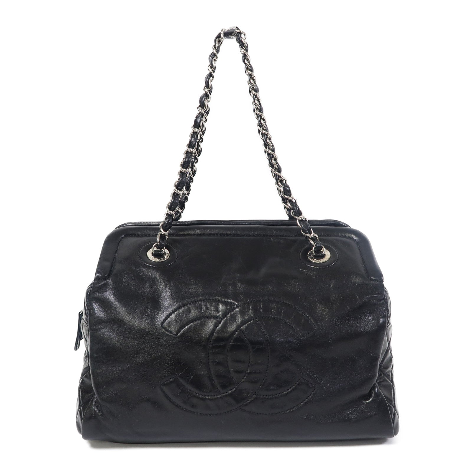 CHANEL 【激減優惠】牛皮皮革Shoulder Bag銀扣鏈帶肩背袋黑色