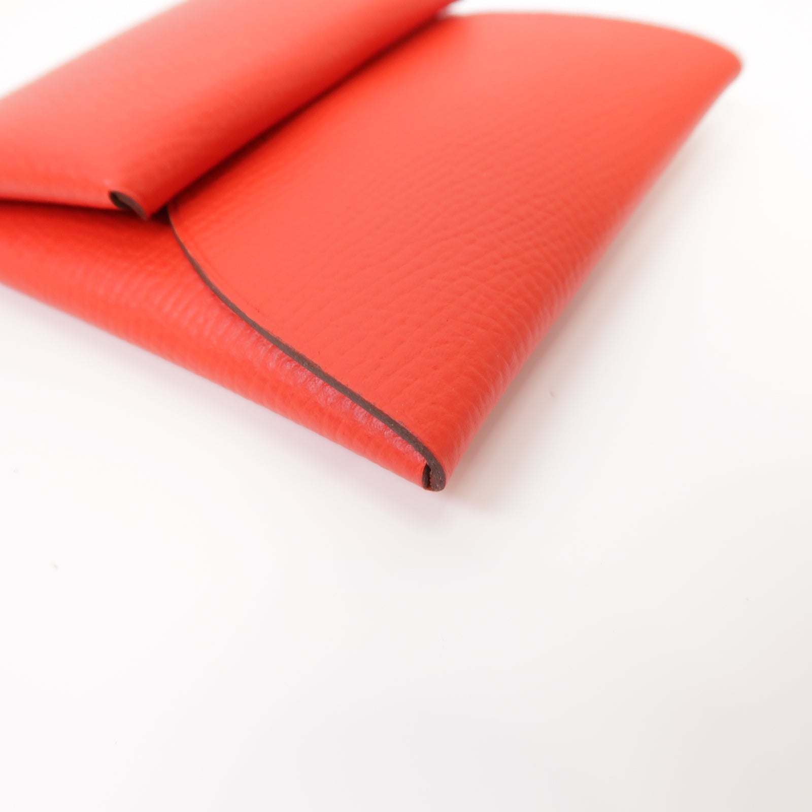 HERMES Epsom皮革Bastia銀扣零錢包Rouge Tomate紅色