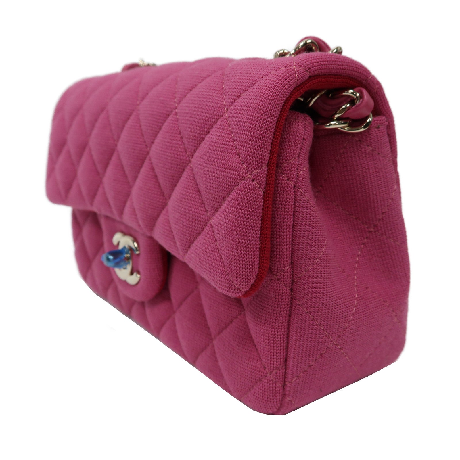 CHANEL 菱格帆布Chain Shoulder Bag金扣鏈帶肩背袋粉紅色