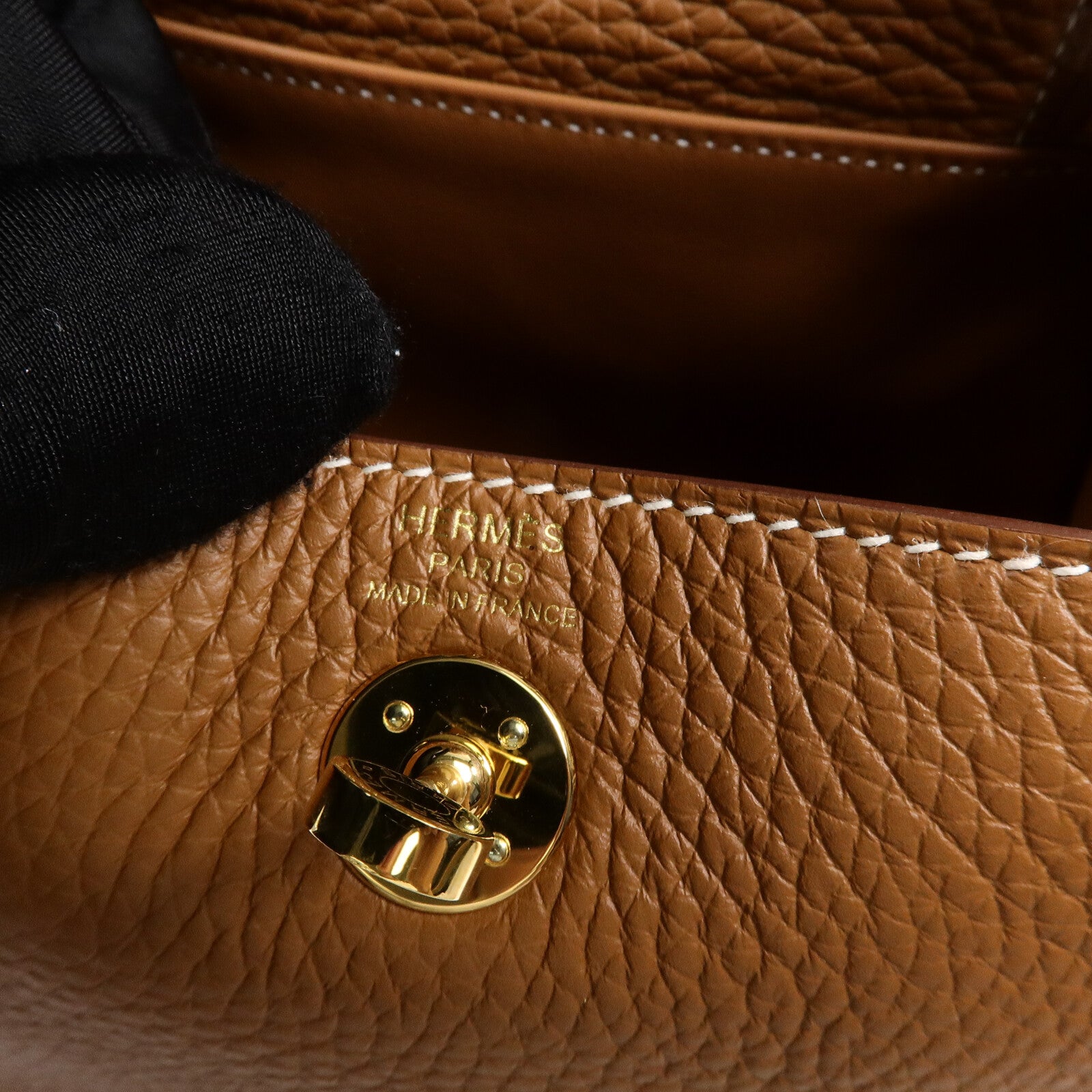 HERMES Clemence皮革Mini Lindy手挽肩背兩用袋Gold