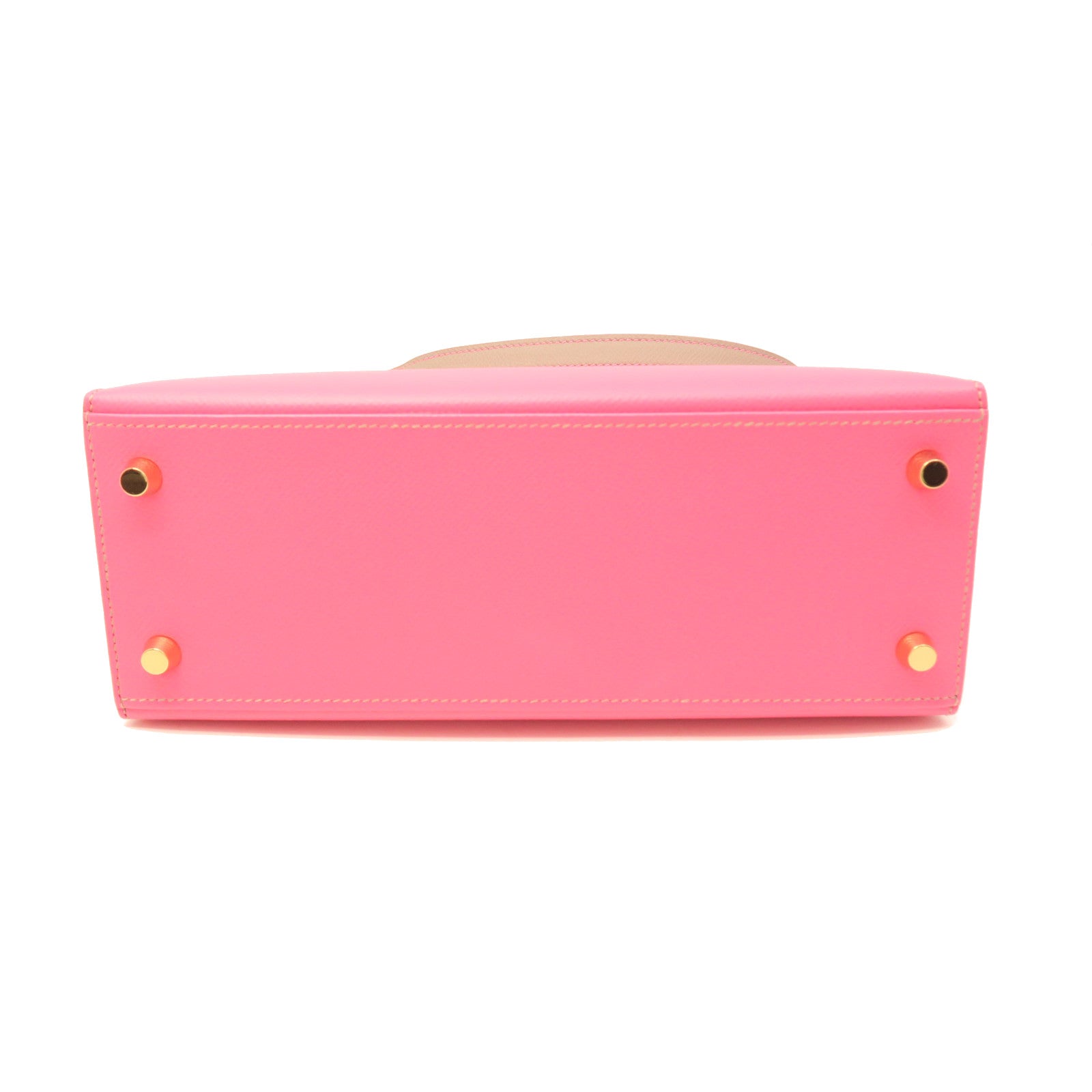 HERMES Epsom Leather Kelly 25 Gold Buckle Handle Shoulder Bag Rhododendron Pink/Grey