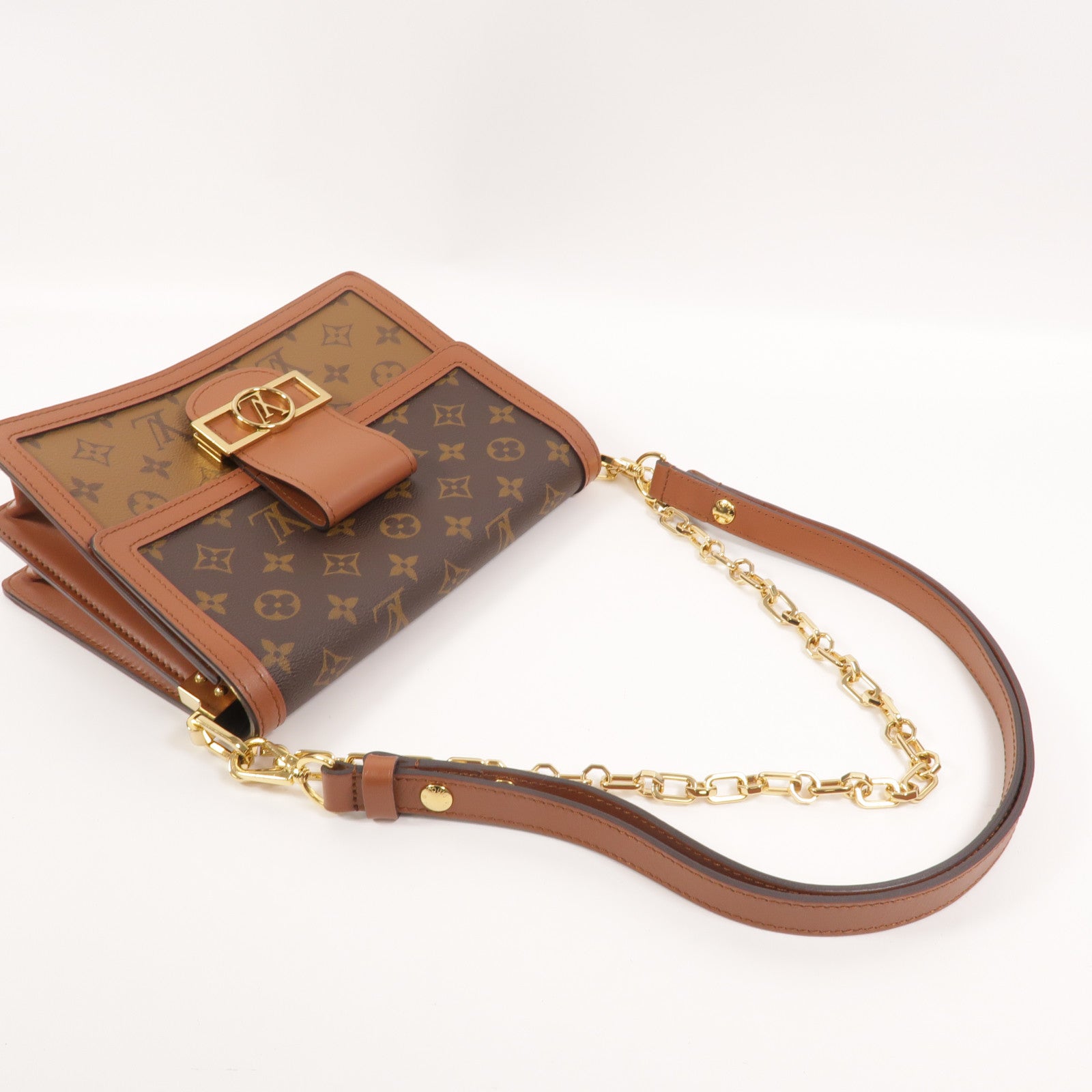 LOUIS VUITTON Monogram/Monogram Reverse Dauphine MM鏈帶手挽肩背兩用袋