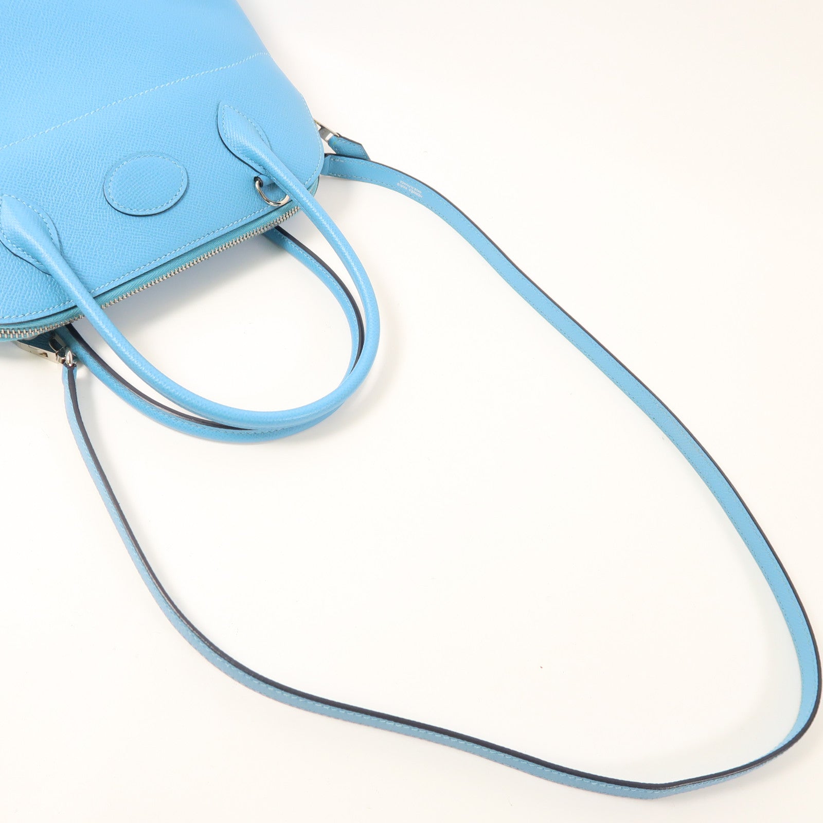 HERMES Epsom皮革Bolide 27銀扣手挽肩背兩用袋Bleu Atoll藍色