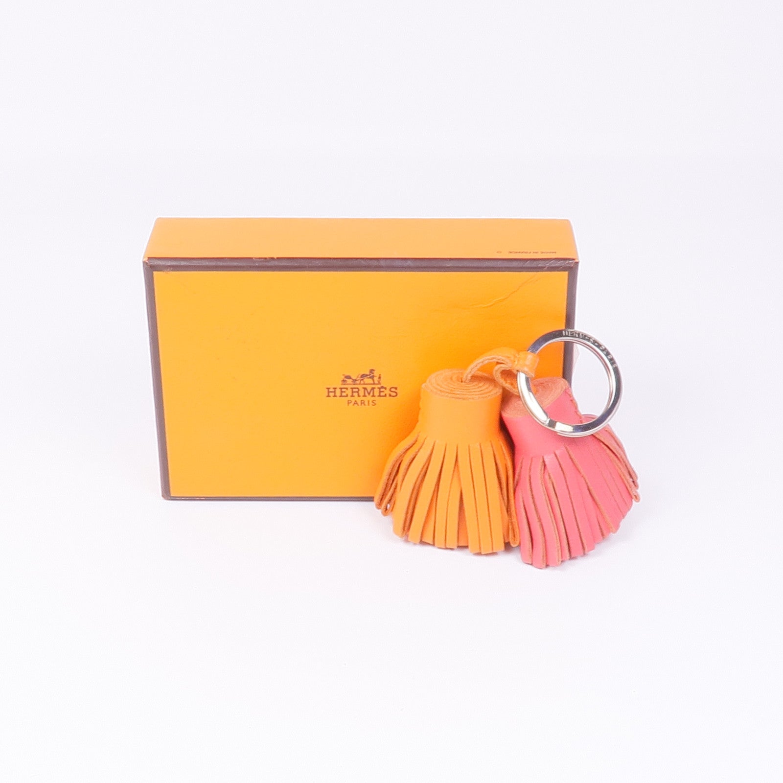 HERMES Swift皮革Double Carmen銀扣掛飾Rose Jaipur/Orange